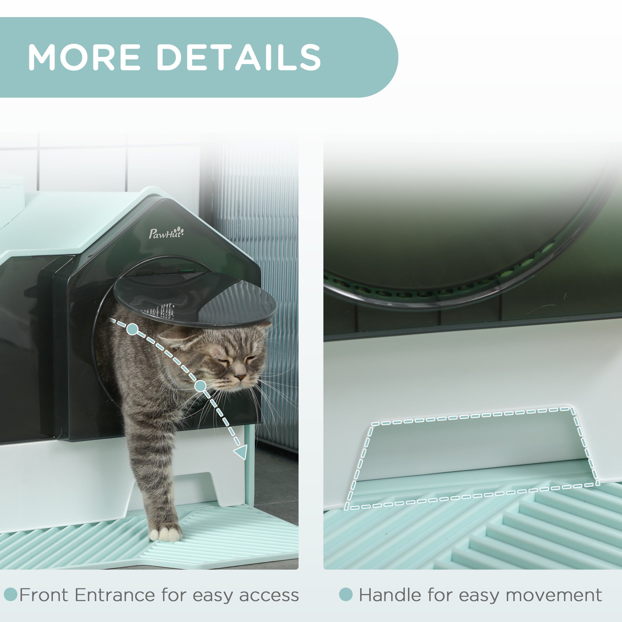 Hooded Cat Litter Box w/ Litter Mat, Litter Particle Catching, Light Blue - Light Blue - Image 7