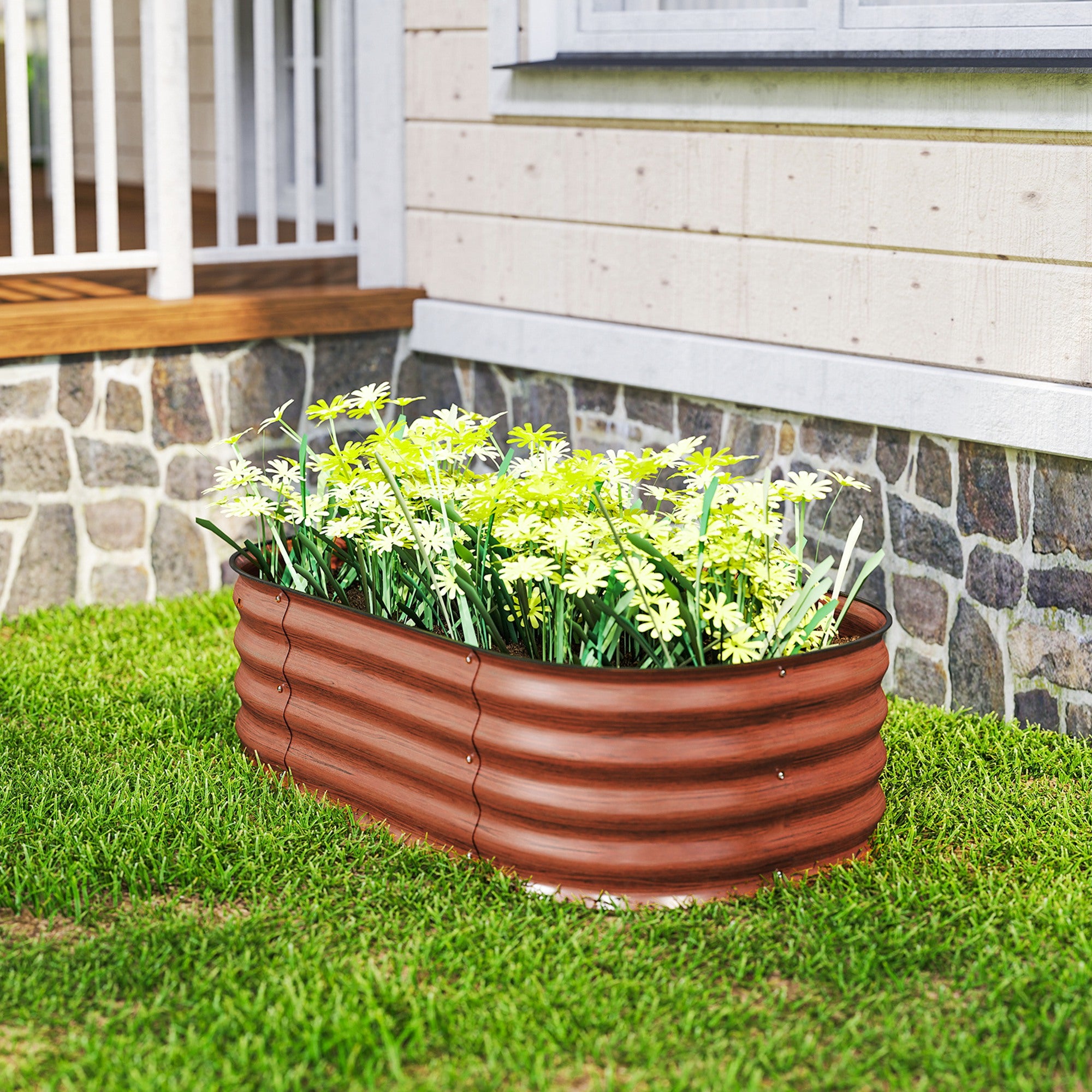 3.4' x 2' x 1' Galvanized Raised Garden Bed Kit, Metal Planter Box with Safety Edging, Brown - Brown - Image 8