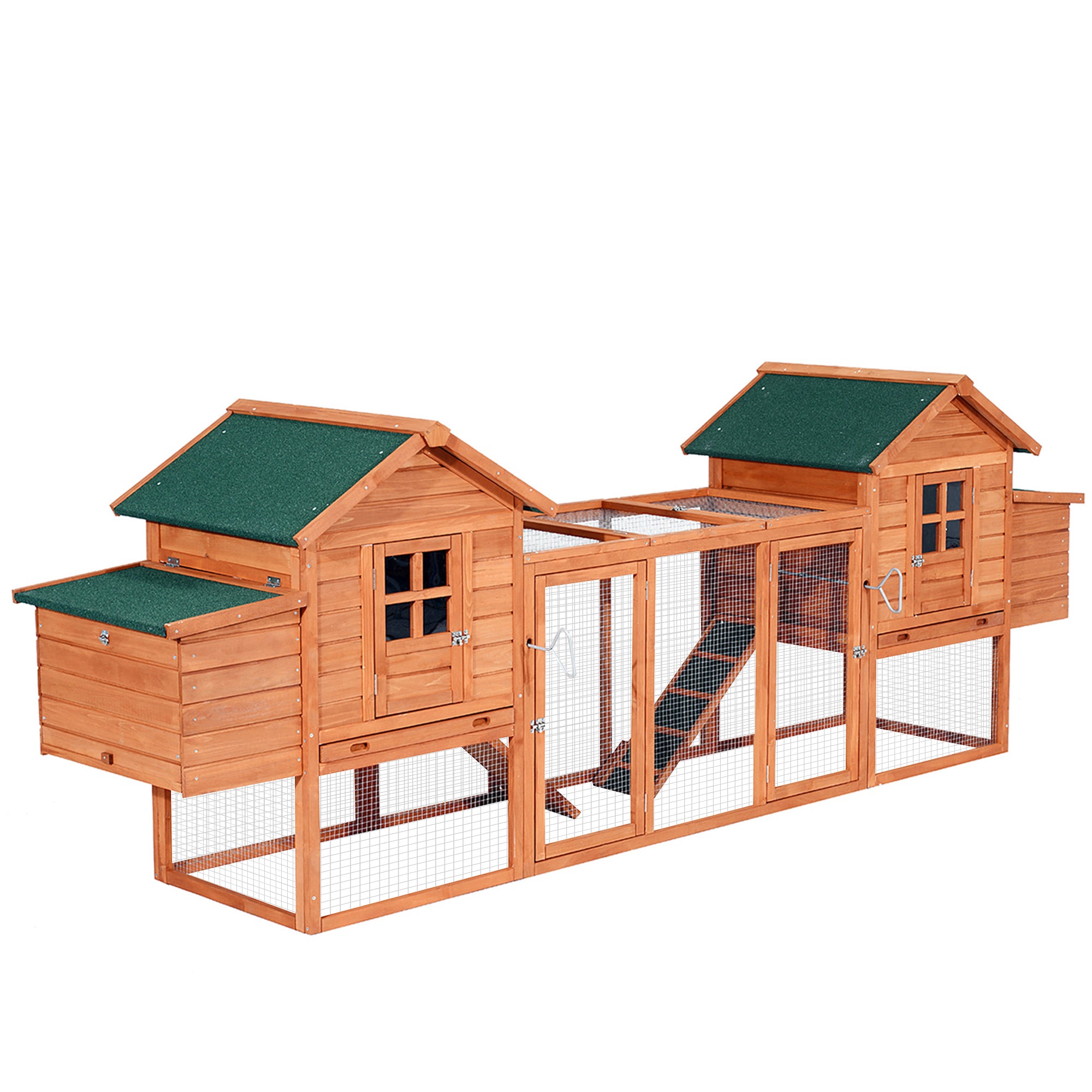 124" Dual Chicken Coop Wooden Large Chicken House Rabbit Hutch Hen Poultry Cage Backyard with Outdoor Ramps and Nesting Boxes - Natural Wood 2