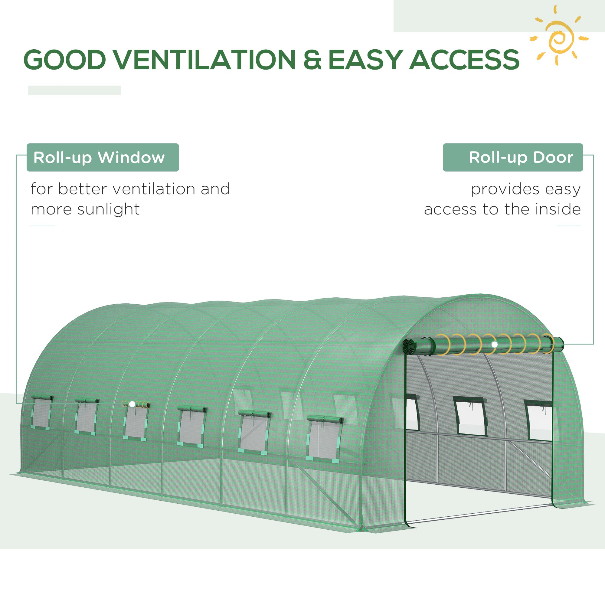 19.7' x 9.8' x 6.6' Plastic Greenhouse Cover Replacement, Heavy Duty Waterproof Tarp for Hoop House, Sheeting with 12 Windows, Door & Reinforcement Grid, Green - Green - Image 5