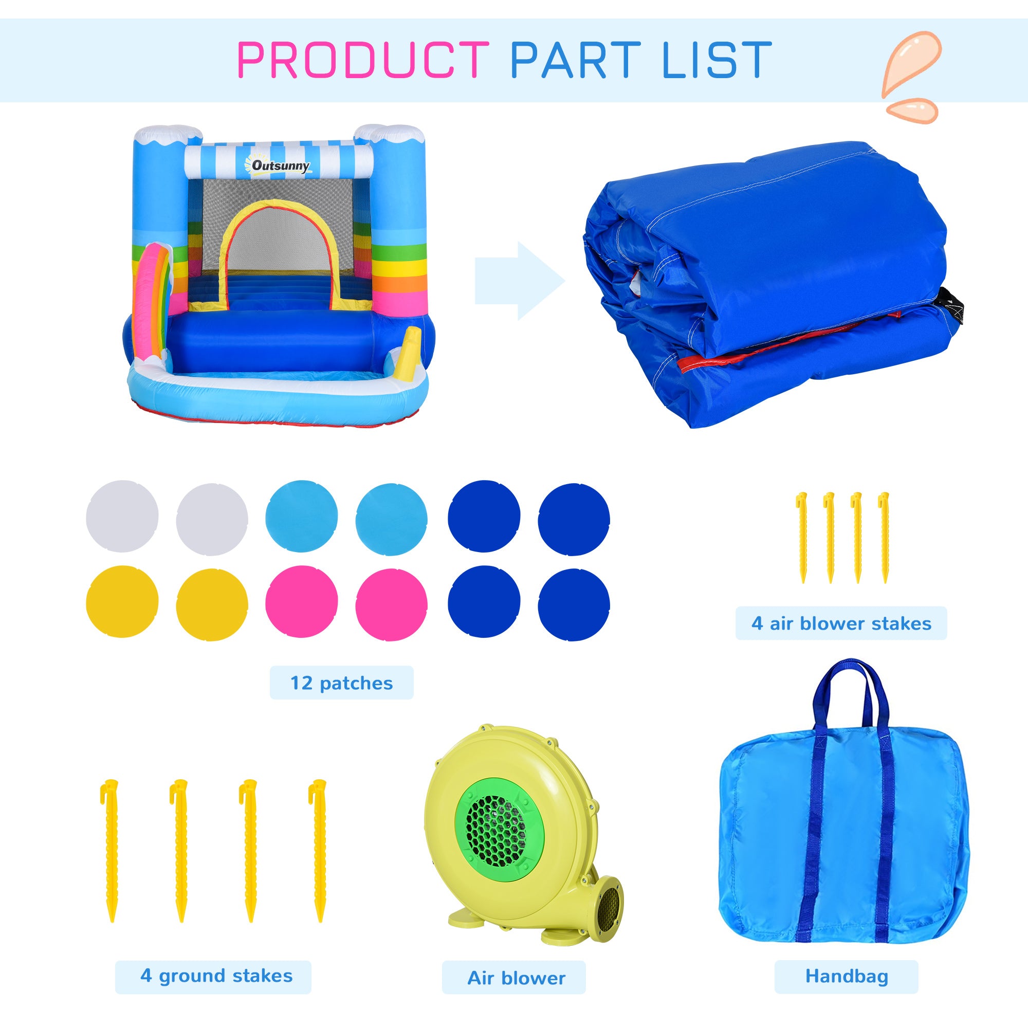 Inflatable Bounce House for Kids 2-in-1 Jumping Castle for Indoor Outdoor Party with Trampoline, Pool, Carry Bag & Air Blower