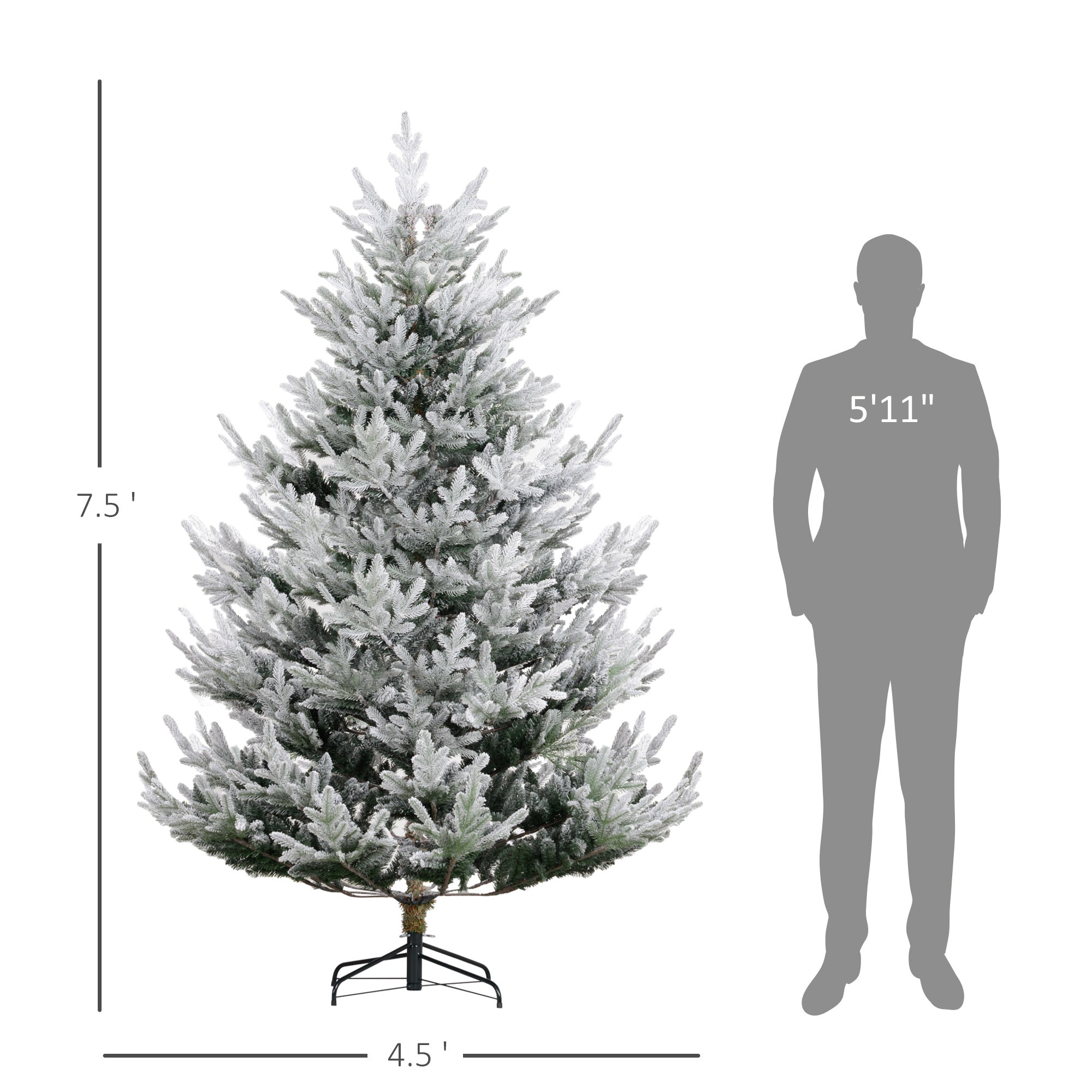 7.5 FT Artificial Christmas Tree, Flocked Hinged Xmas Tree with 1218 Tips, Steel Base, Auto Open, Green
