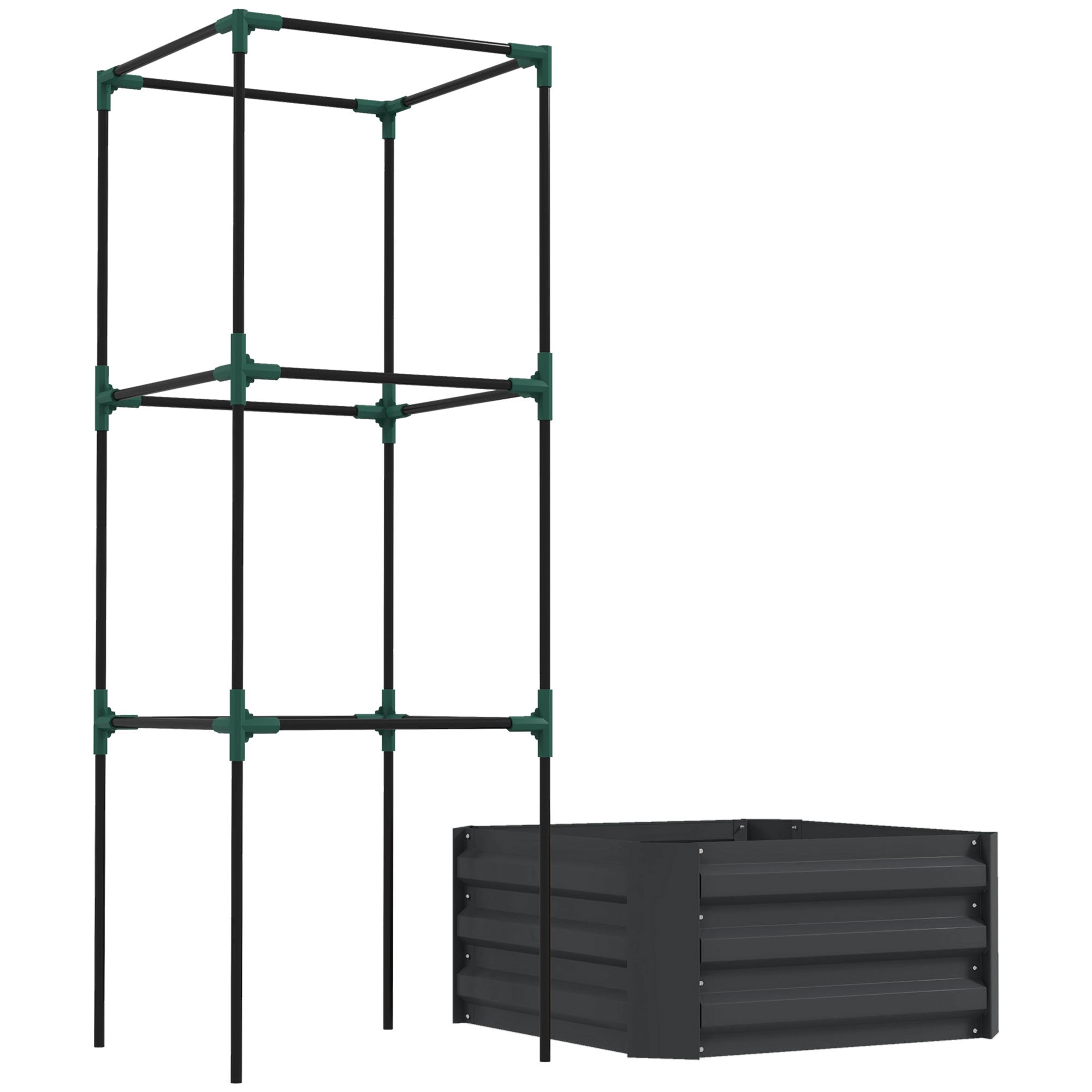 Galvanized Planter Box, 24" x 24" x 55" Raised Garden Bed with Tomato Cage for Climbing Vines, Dark Gray - Dark Gray - Image 8