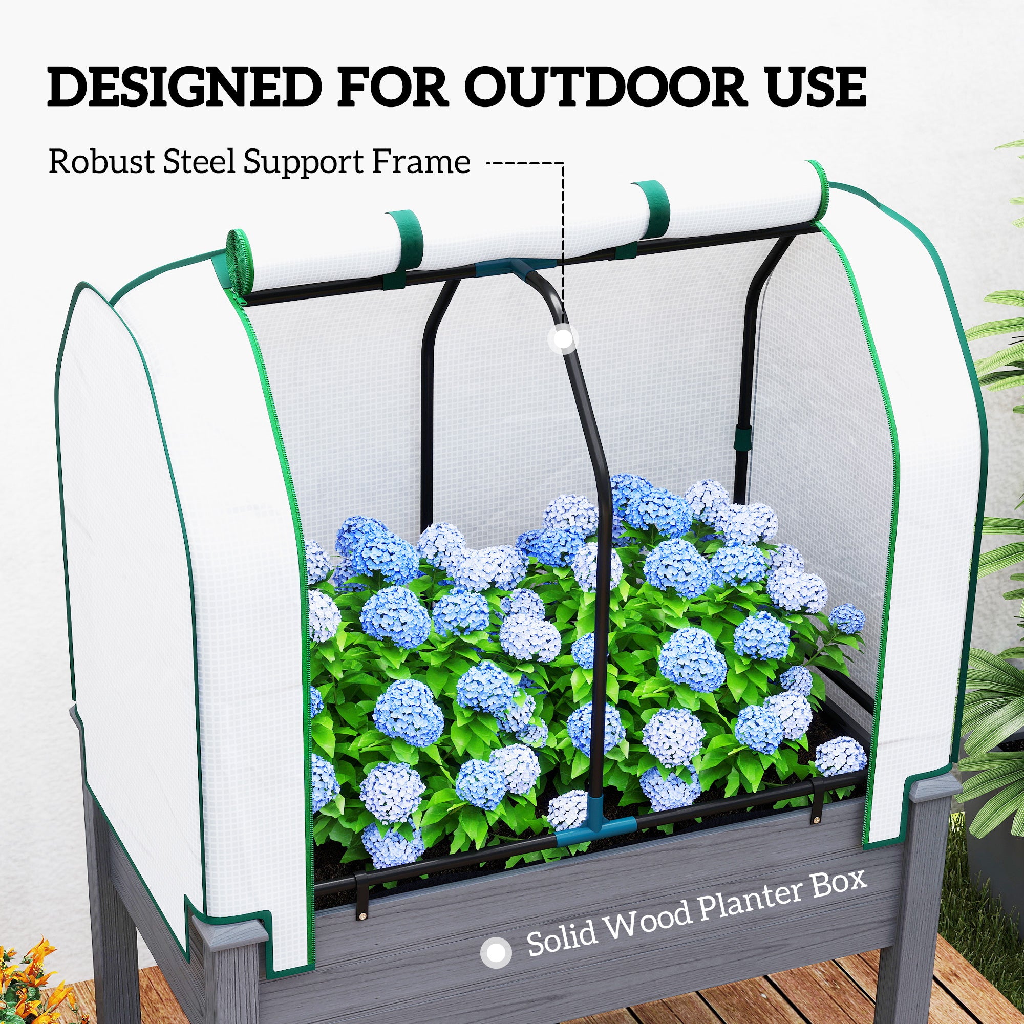 Raised Garden Bed with PE Greenhouse Cover Outdoor Planter Box for Herbs and Vegetables, 35 x 22 x 47 inch, Dark Gray - Dark Gray - Image 7