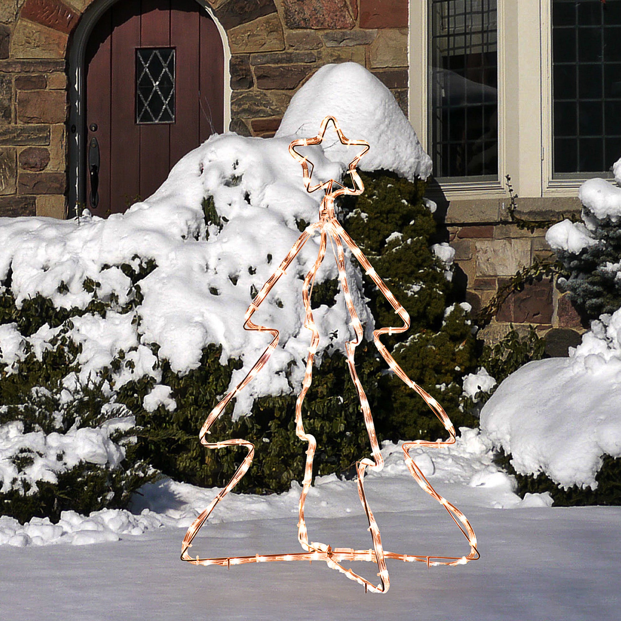 30" Outdoor LED Christmas Tree Rope Lights, LED Outdoor Christmas Decoration with Ground Stakes, Warm White