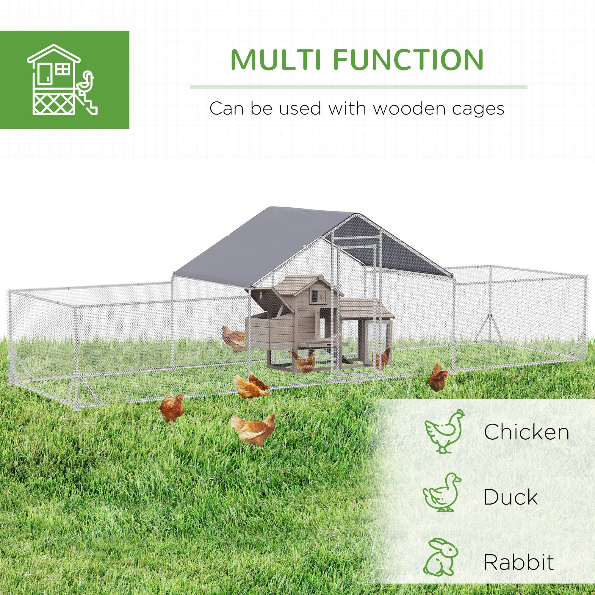 23' x 6.6' Large Chicken Coop with Weather-Resistant Cover for 12-14 Chickens, Silver - Silver - Image 6