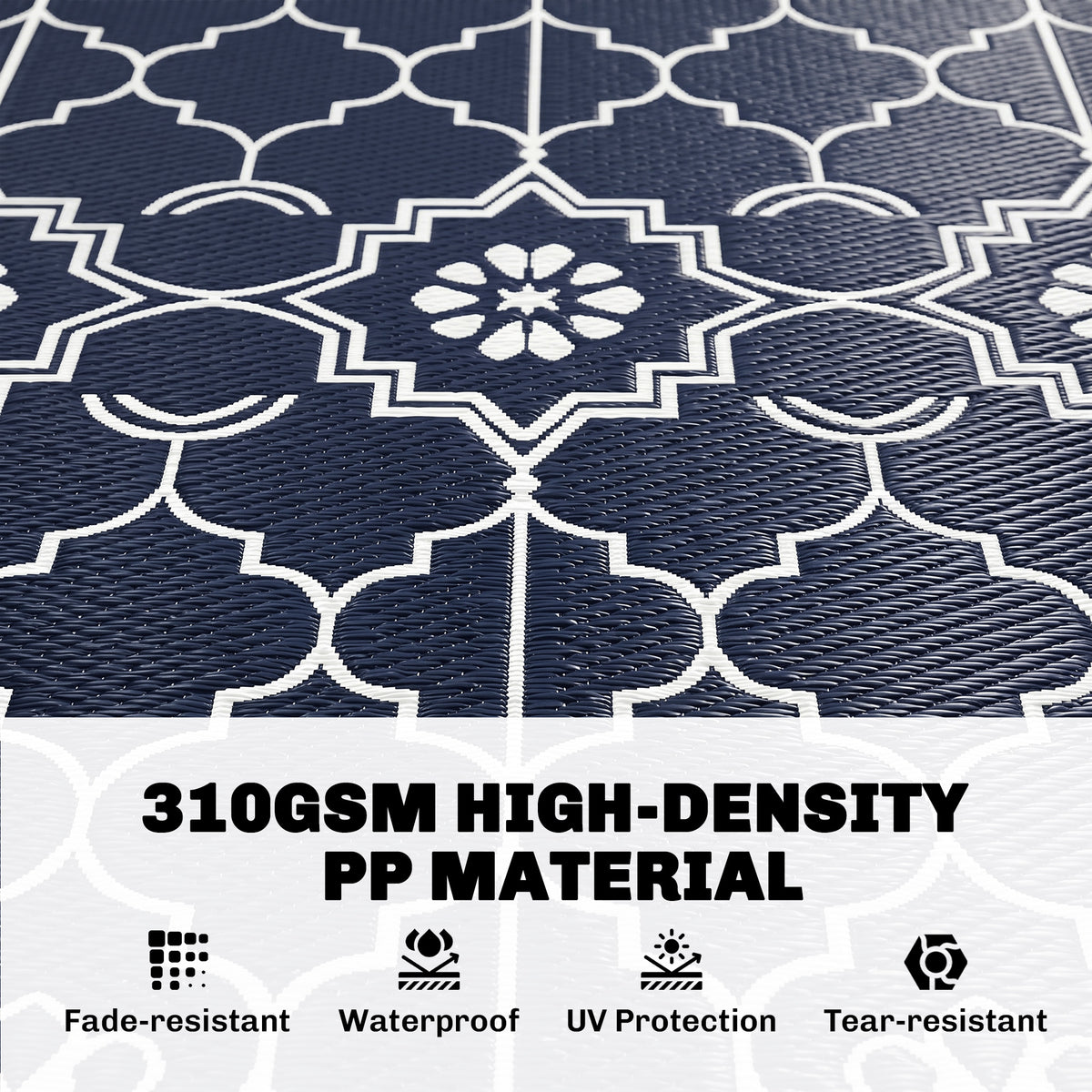 Reversible Outdoor Rug Carpet with LED Lights, 12' x 9' PP Straw Rug with Carry Bag and Ground Stakes