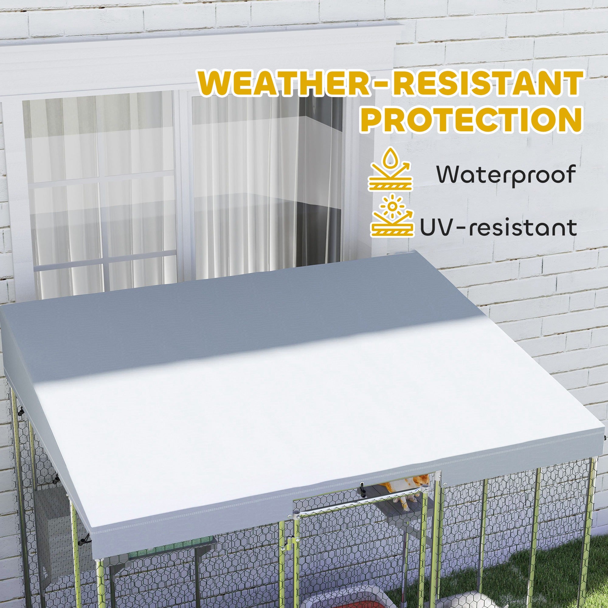 79" Galvanized Steel Large Catio with Waterproof Canopy, Sleeping Box, Jumping Platforms, for 1-3 Kittens, Silver - Silver - Image 7