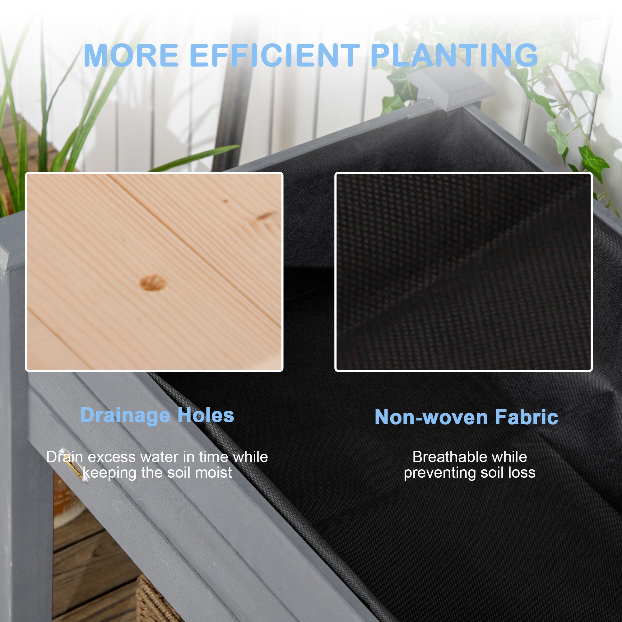 48" Raised Garden Bed, Elevated Wooden Planter Box with Holes for Vegetables, Herb, Flowers for Backyard, Dark Gray - Dark Gray - Image 7