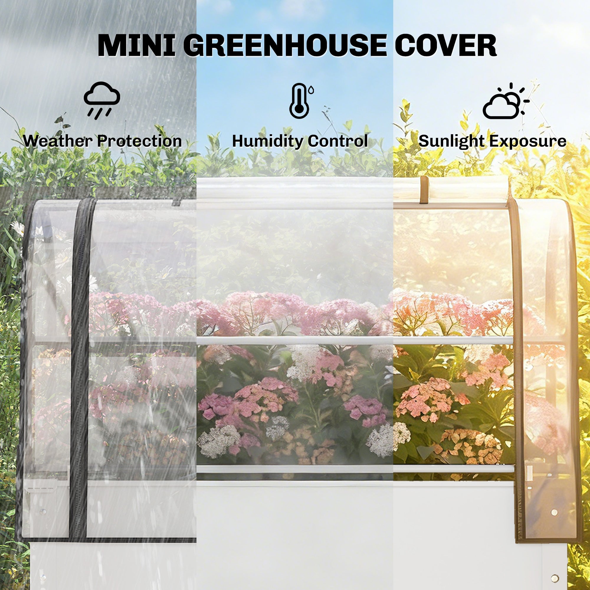 Raised Garden Bed with Flip-Up Greenhouse Cover, Metal Elevated Garden Bed with Legs and Drainage Hole, White - White - Image 4