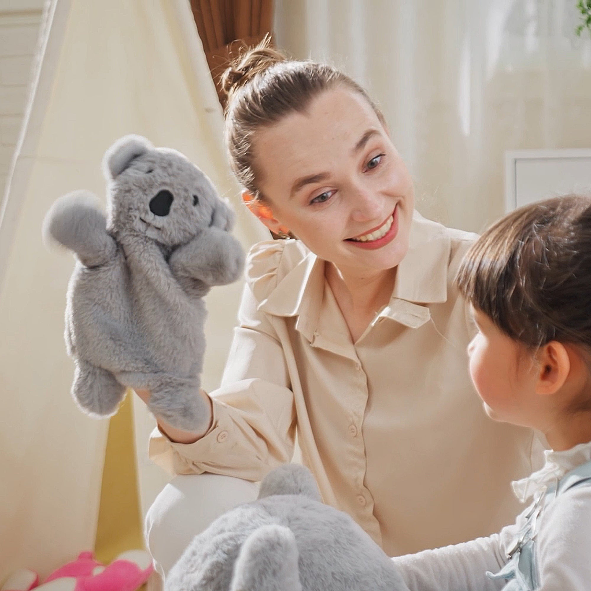 Kids Ride-On Rocking Horse, Koala-shaped Rocker with Realistic Sounds for Children 18-36 Months, Gray