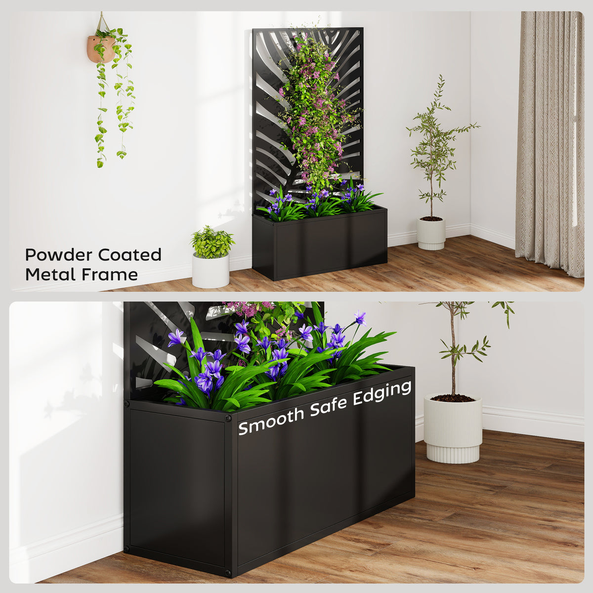Metal Garden Bed with Trellis for Climbing Plants, Freestanding or Wall Mounted Flower Bed for Garden, Patio, Balcony