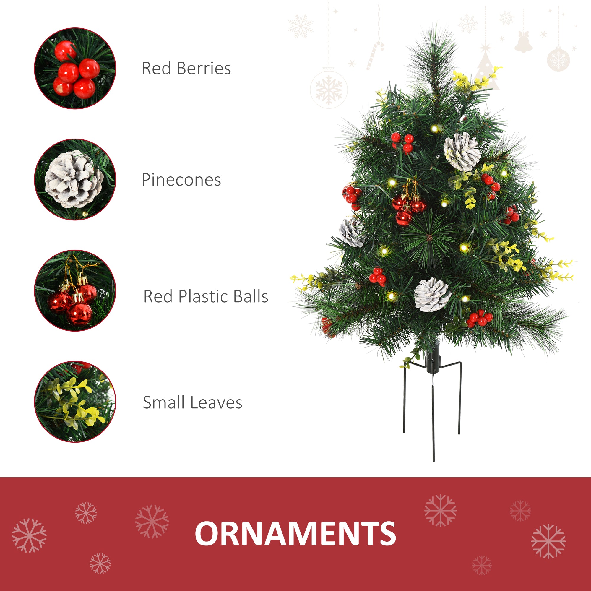 24in Christmas Tree 2-Pack Outdoor Pre-Lit Artificial Pine Cordless with 24 Warm White Lights and Stakes