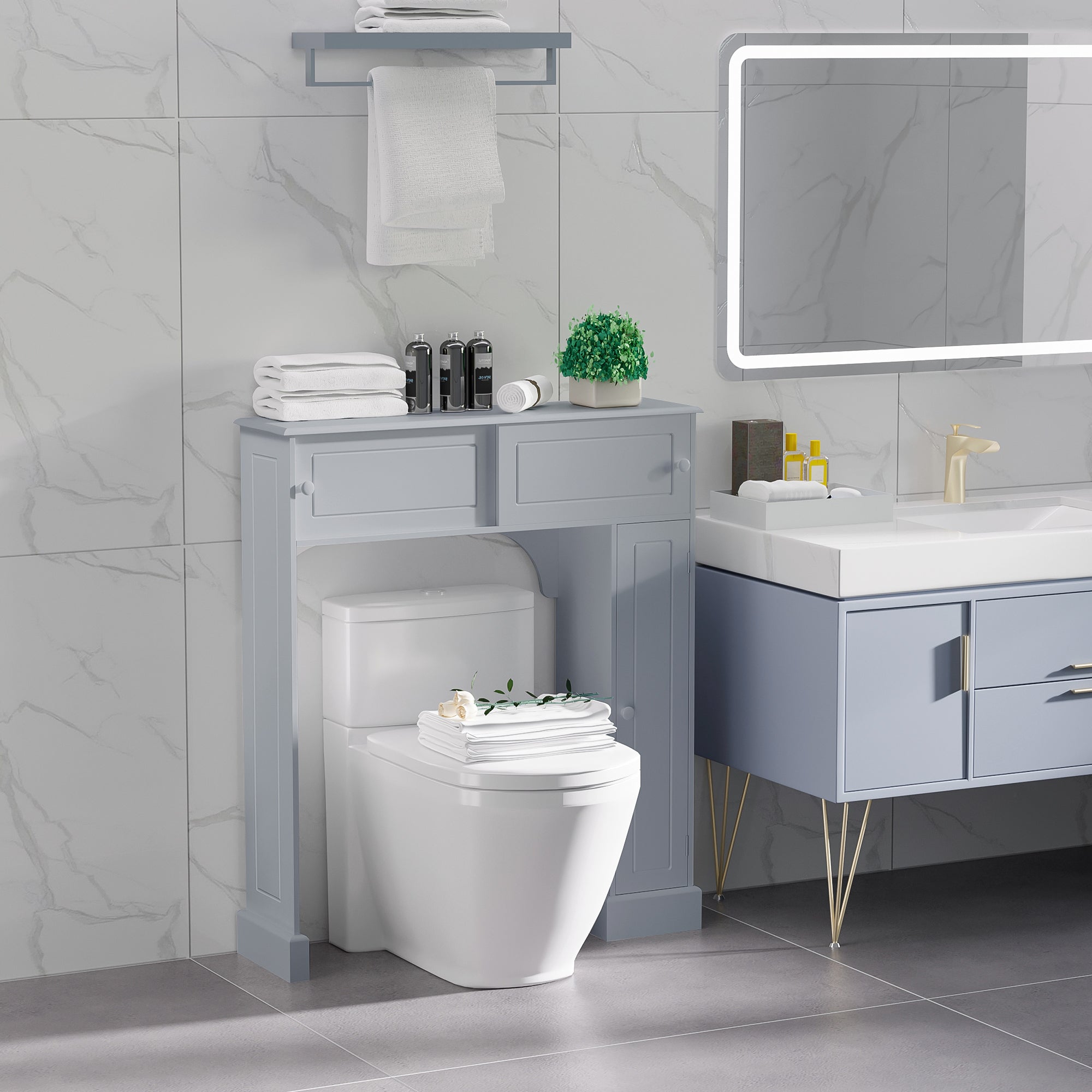 Over Toilet Bathroom Organizer, Freestanding Over the Toilet Storage Cabinet with Adjustable Shelves, Toilet Rack