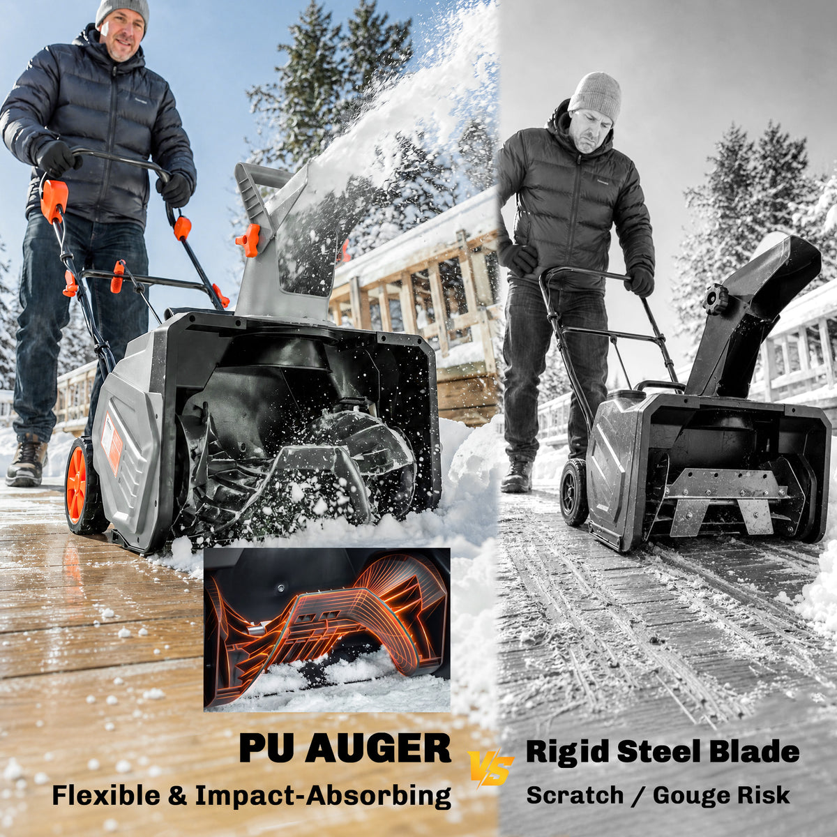 40V 18" Cordless Snow Blower with PU Auger, 1400W Brushless Motor, 12" Depth, Two 4.0Ah Batteries & Fast Charger