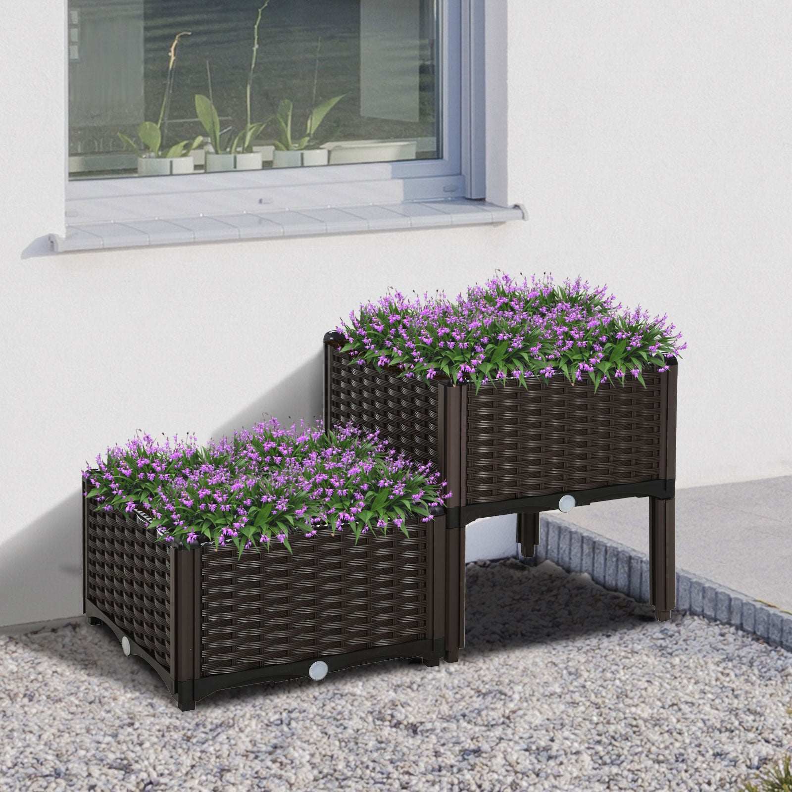 2-Piece Raised Garden Bed with Legs, Self-Watering Planter Box Raised Bed to Grow Flowers, Herbs & Vegetables, Brown - Brown - Image 2