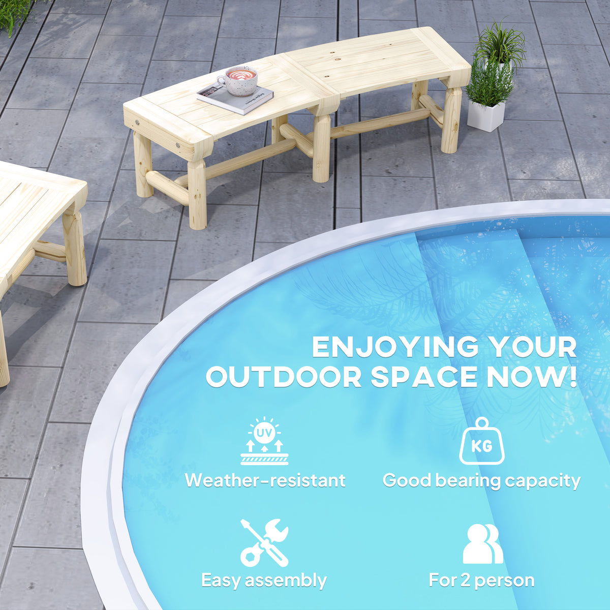 Wooden Garden Bench, Semicircular Round Outdoor Tree Bench, Wrap Around Park Bench for Yard, Patio, Deck, Lawn, Natural