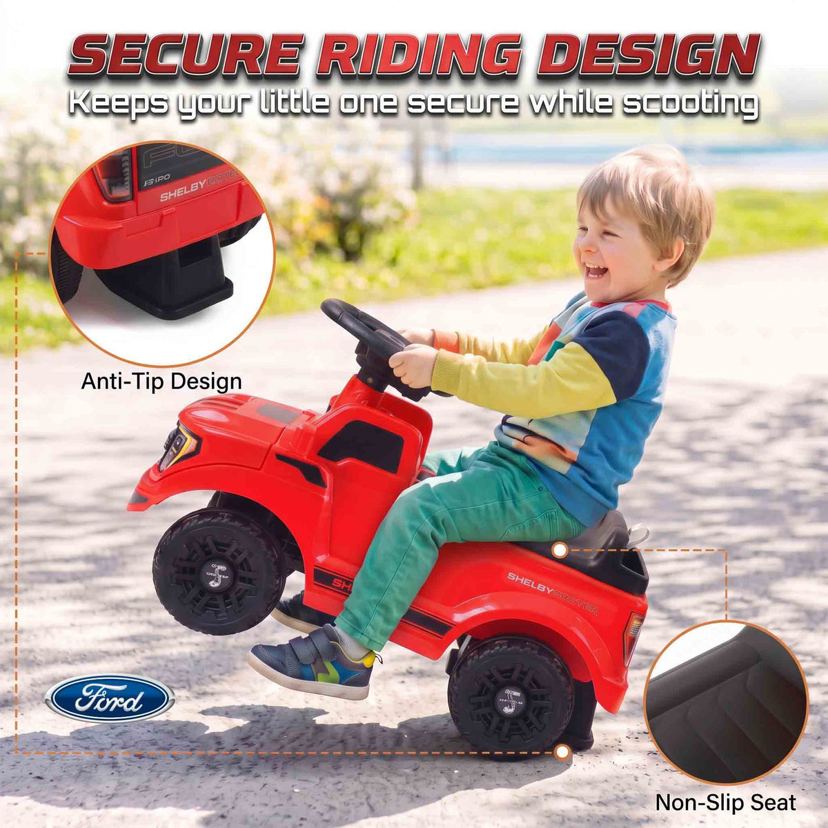 Ride on Push Car, Licensed Shelby Foot to Floor Sliding Toddler Toy with Trailer, Lift-Up Hood for 18-72 M, Red