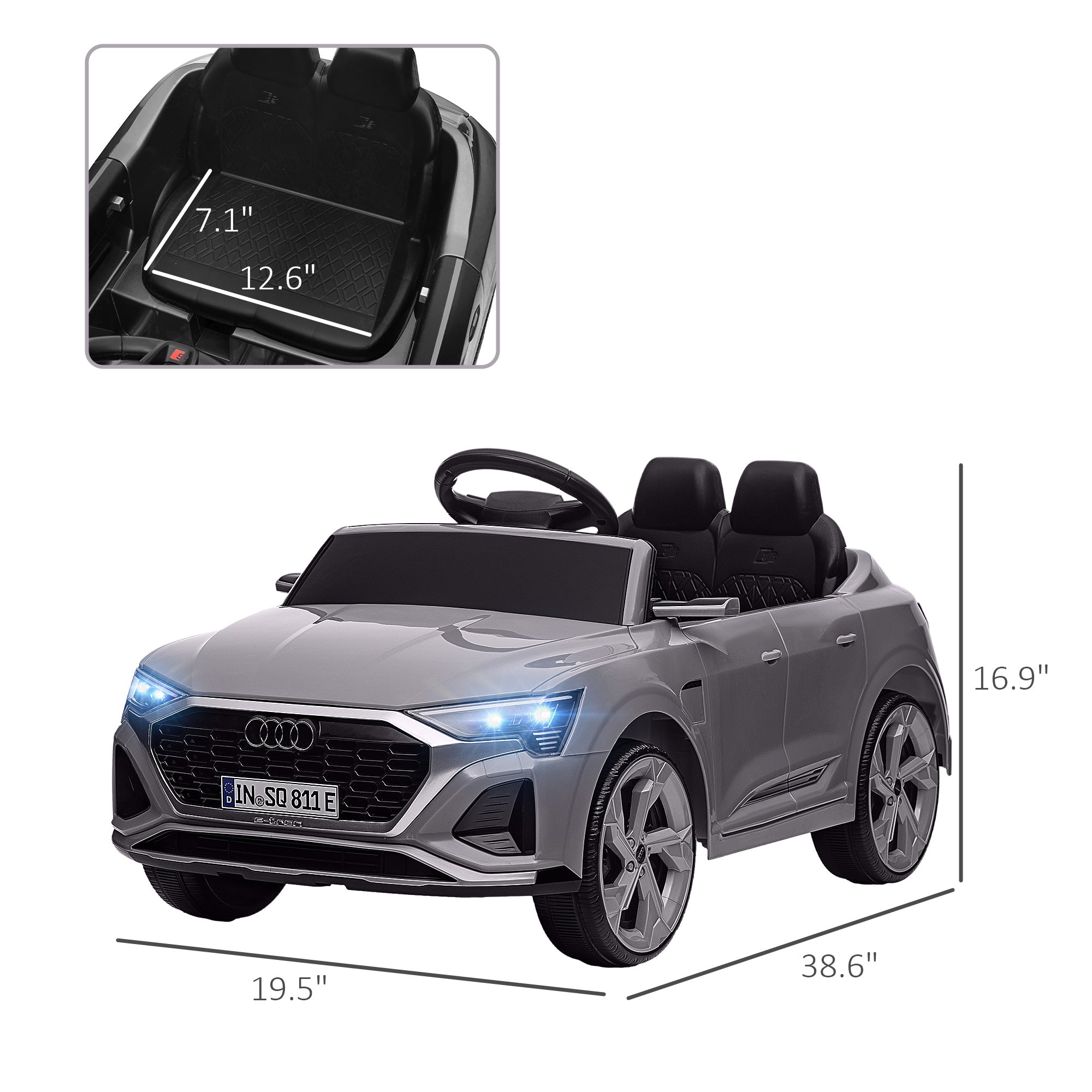 Audi Q8 e-tron Sportback Licensed 12V Battery Powered Kids Electric Car w/ Spring Suspension, Soft Start, Gray