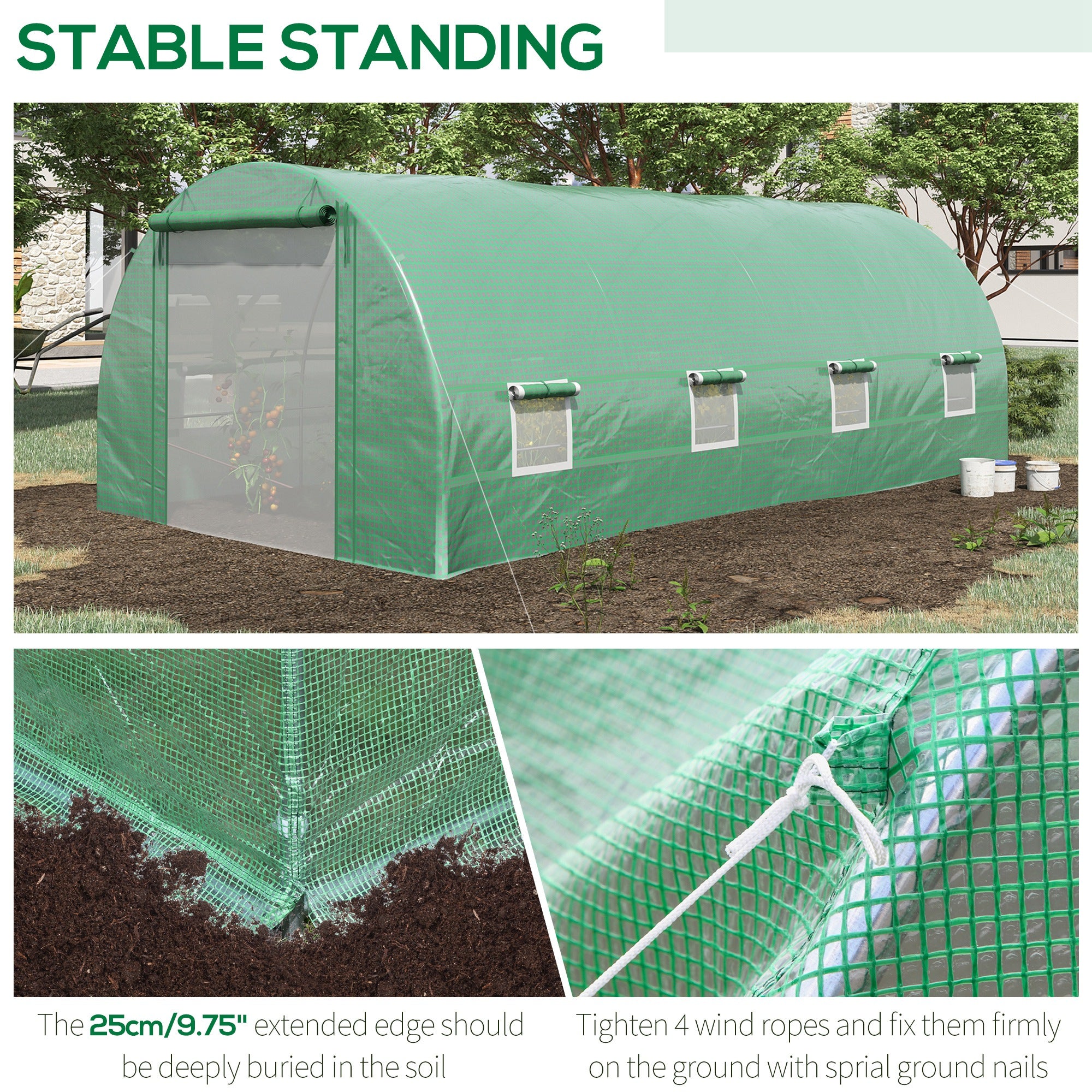 Steel Frame Walk-In Tunnel Greenhouse Garden Warm House Large Hot House Kit with Windows & Door, 19' x 10' x 7', Green - Green - Image 5