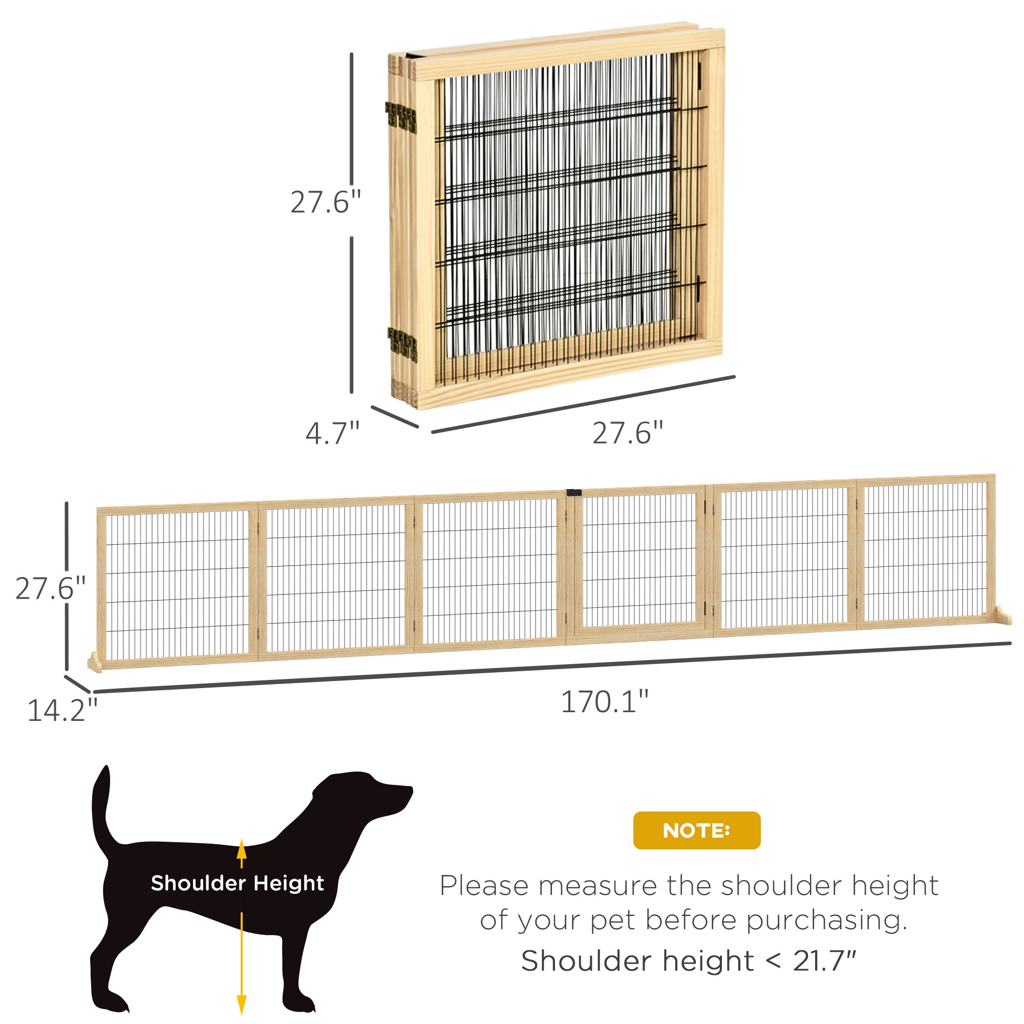 Wooden Pet Gate, 6-Panel Folding Dog Safety Barrier with Support Feet for Small & Medium Dogs, Natural Wood - Natural Wood - Image 3