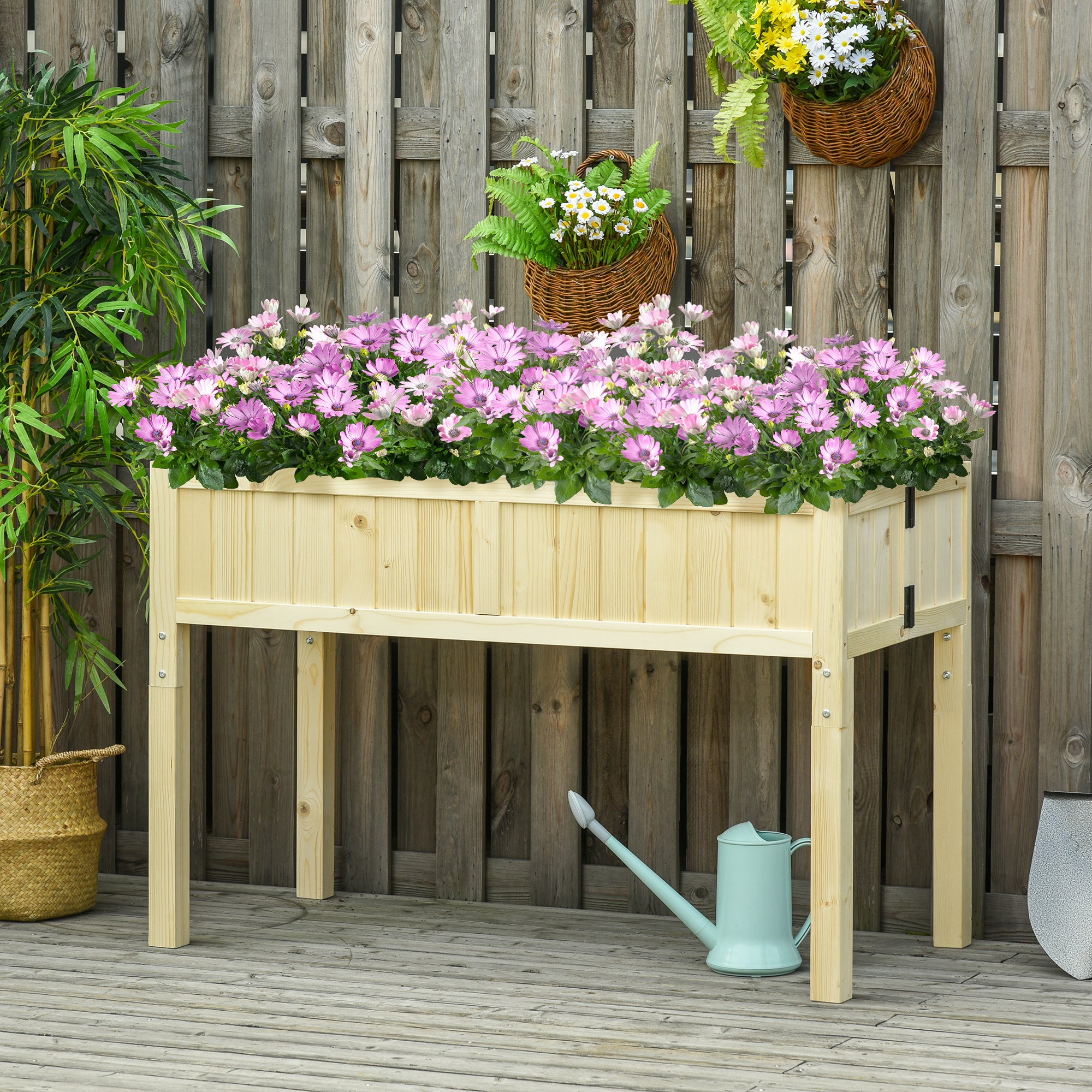 Raised Garden Bed Elevated Wooden Planter Box with Space-Saving Folding Design, Drainage Holes, & Inner Liner for Vegetable Fruit Herb Grow - Wood color - Image 2