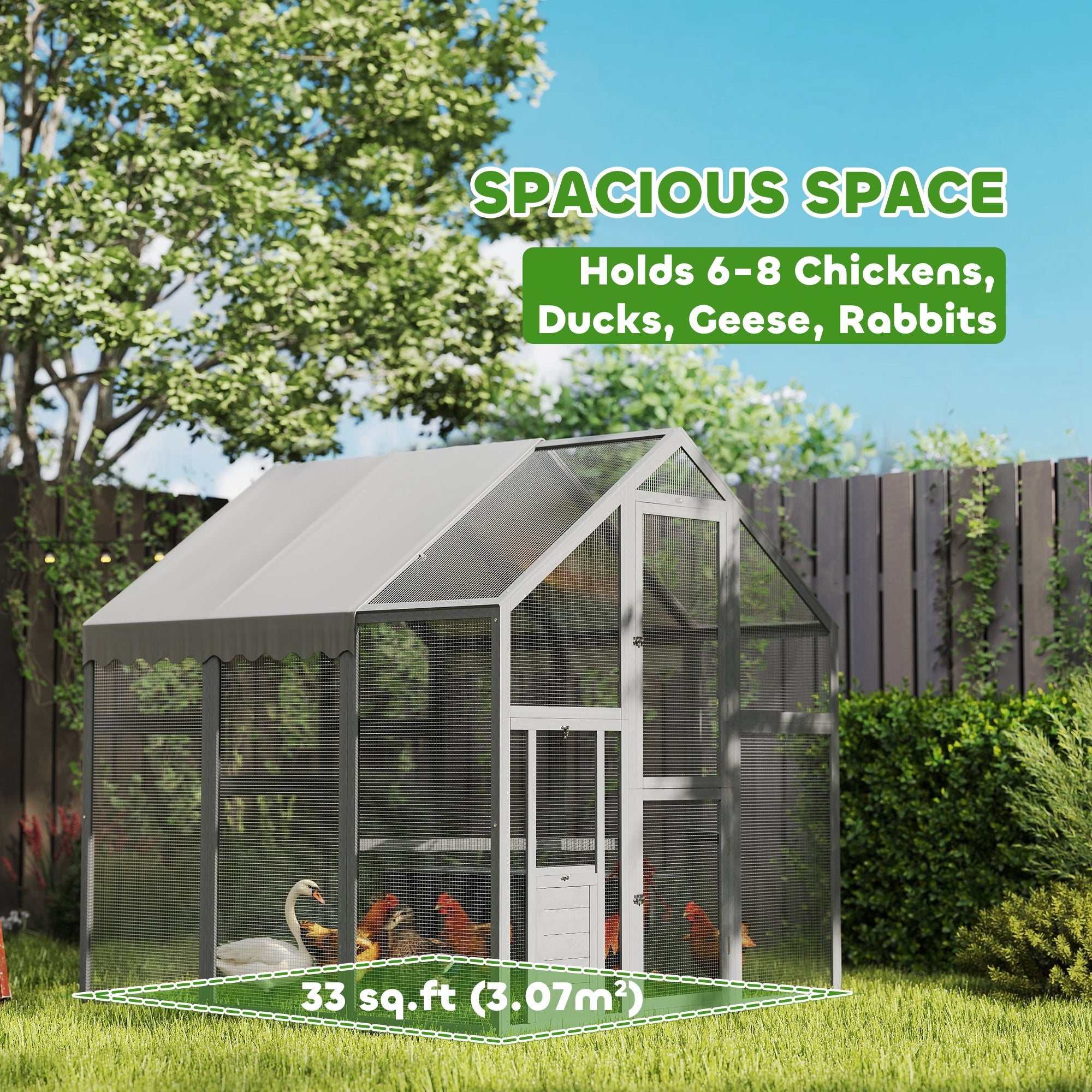 Large Wooden Chicken Run with Waterproof & Anti-UV Cover, for 6-8 Chickens, for Backyard, Farm, 5.5' x 6' x 6' - Gray - Image 5