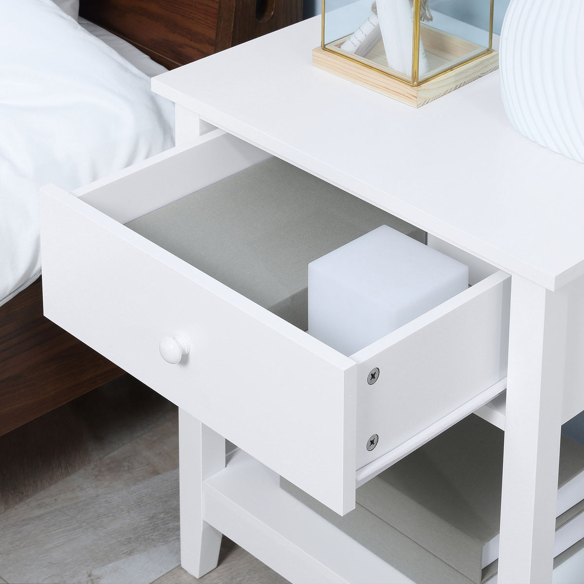 End Table, 2-tier Side Table with Drawer and Storage Shelf, Modern Sofa Side Table for Living Room, Gray