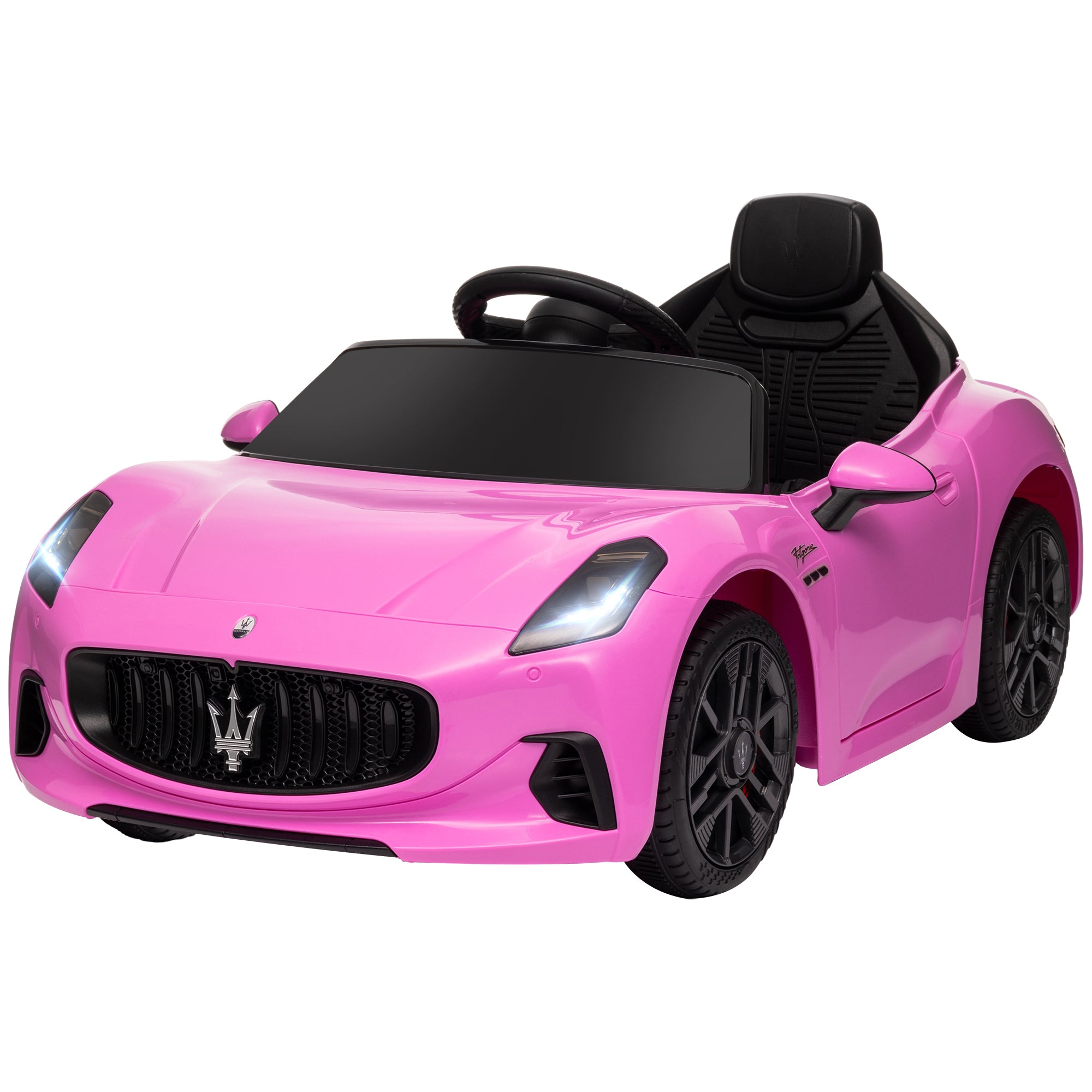 Maserati Gran Turismo Licensed 12V Kids Electric Car w/ Remote Control, Soft Start, LED Lights, Music, Horn, Pink