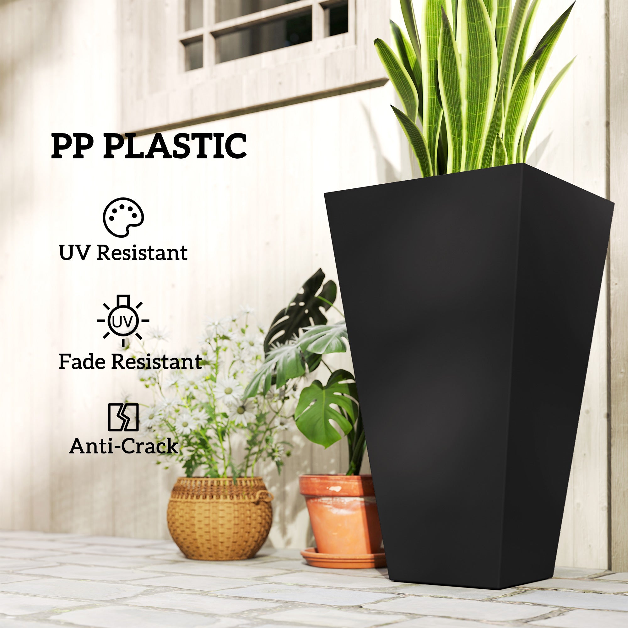 Tall Planters for Outdoor Plants Set of 3, 28 In Taper Planters with Drainage Holes, Indoor Grande Plant Pots, Front Porch Decor (Black) - Black - Image 6