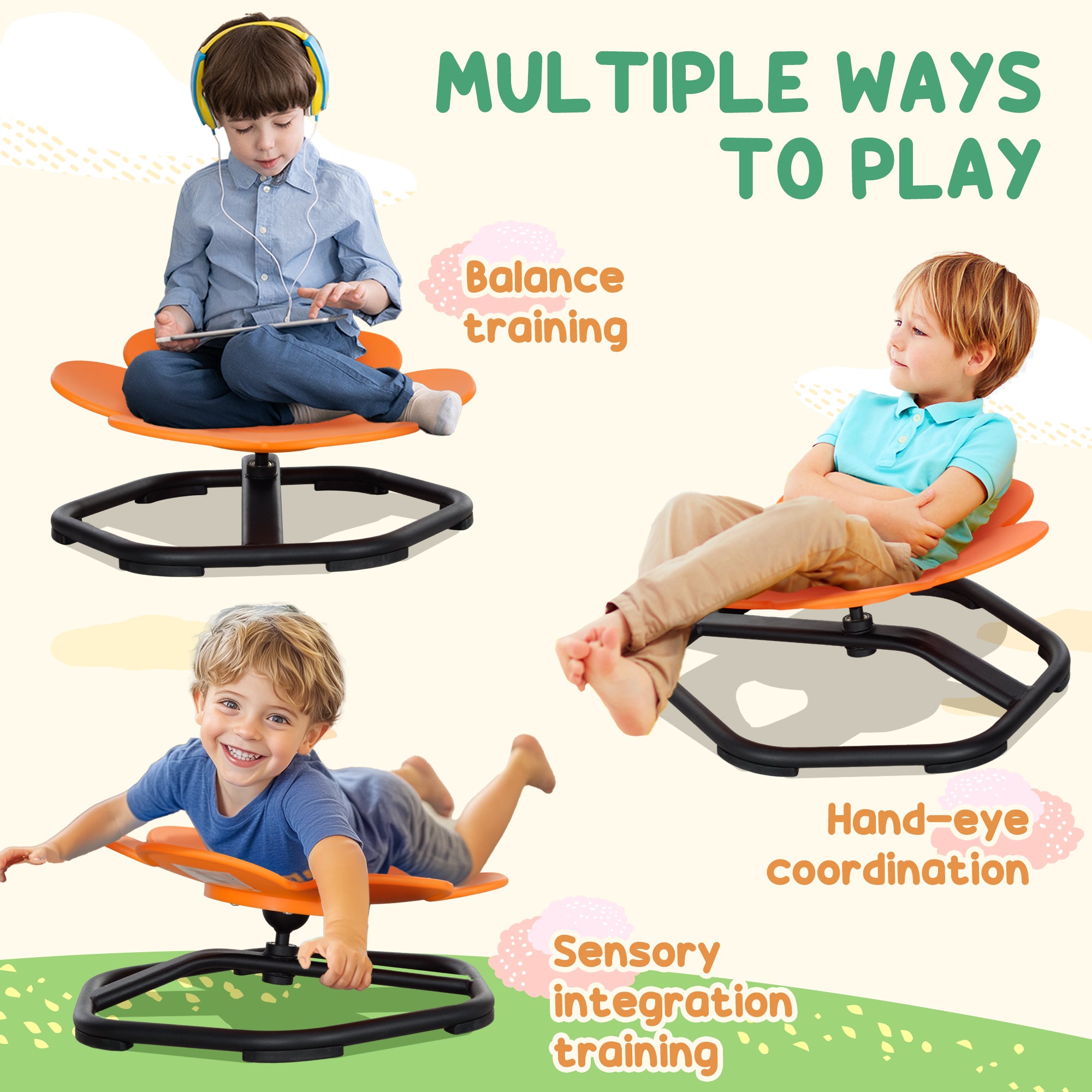 Sensory Spinning Chair for Autism, Kids, Training Body Balance & Coordination, Orange
