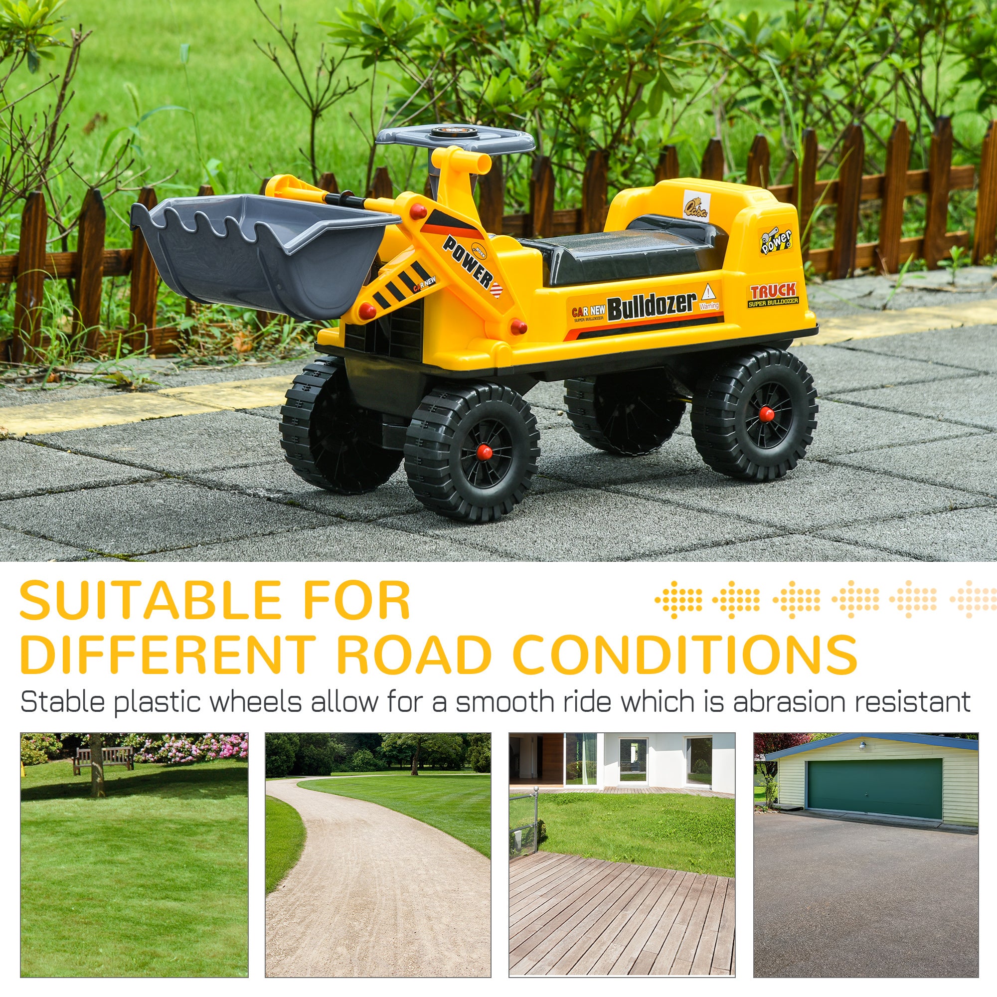 Kids Bulldozer Ride-On Toy for Toddler with Tough Wheels, Outdoor Construction Toy with Controllable Digging Bucket, Yellow
