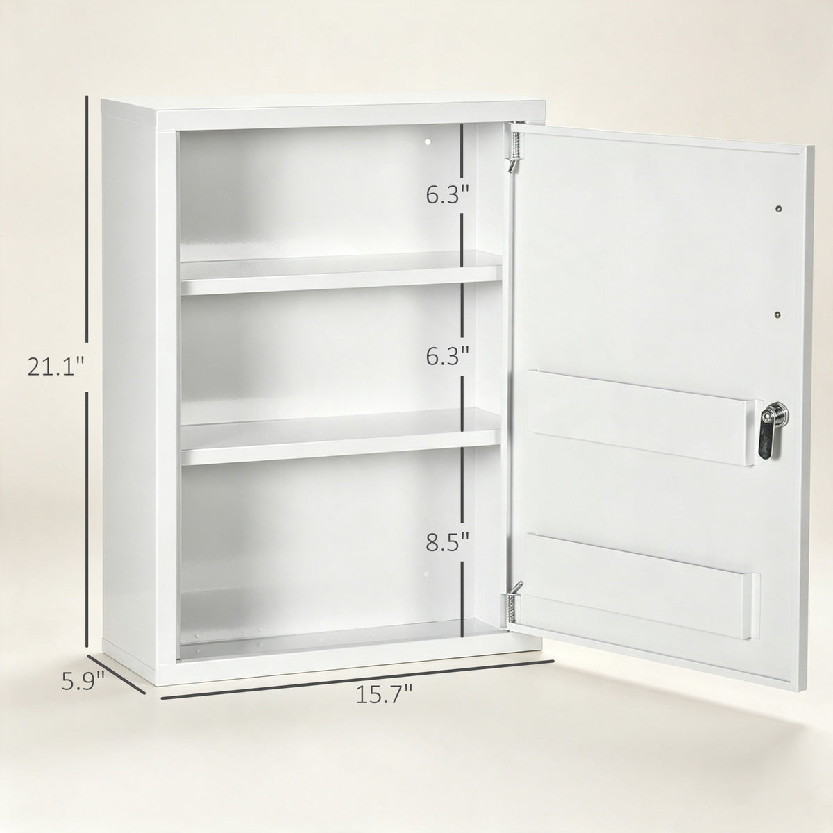 Bathroom Medicine Cabinet with Shelves Inside & On Door, Locking Medical Cabinet, First Aid Bathroom Wall Cabinet White