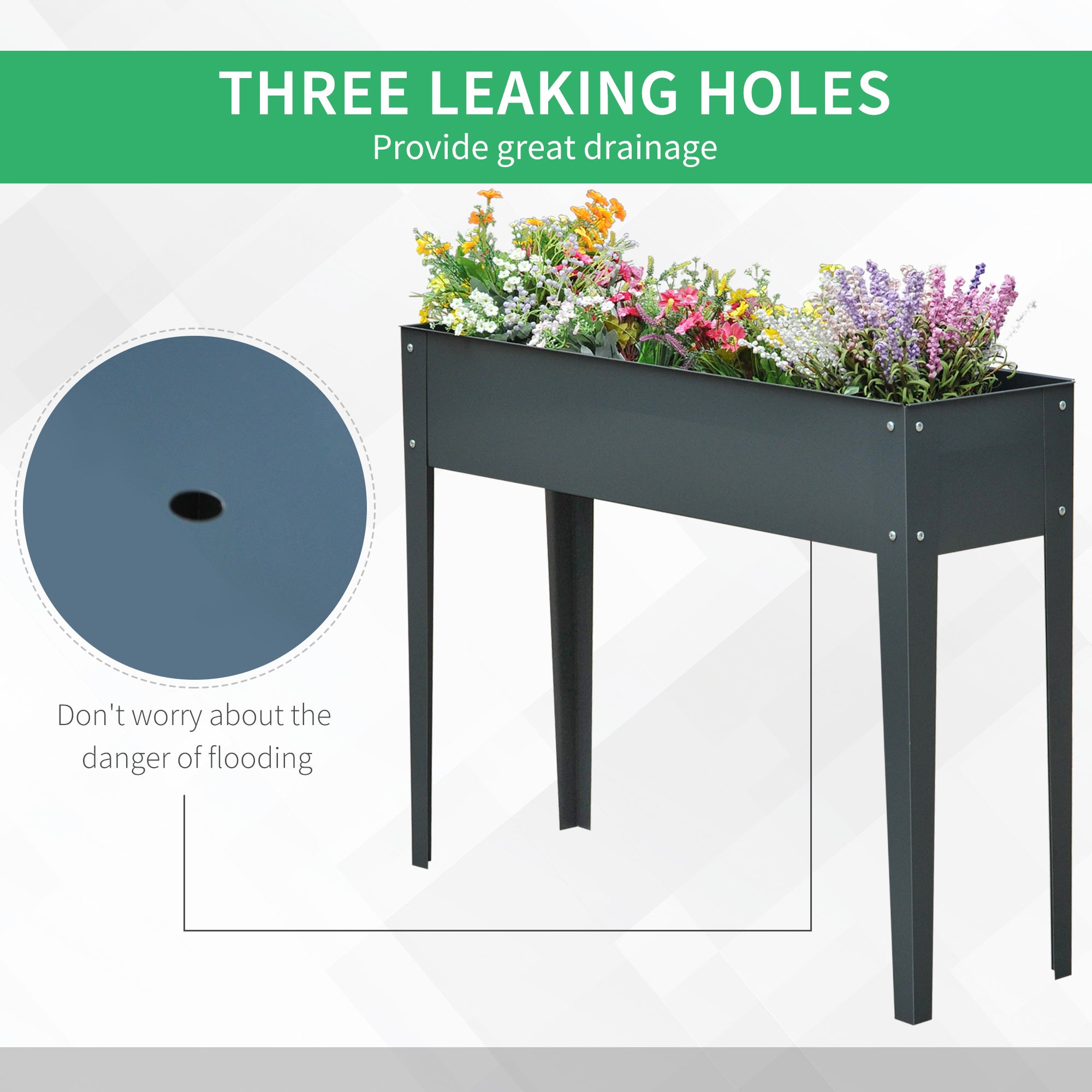 Metal Raised Garden Bed, Elevated Planter Box with Legs and Drain Holes, Dark Gray - Grey - Image 6