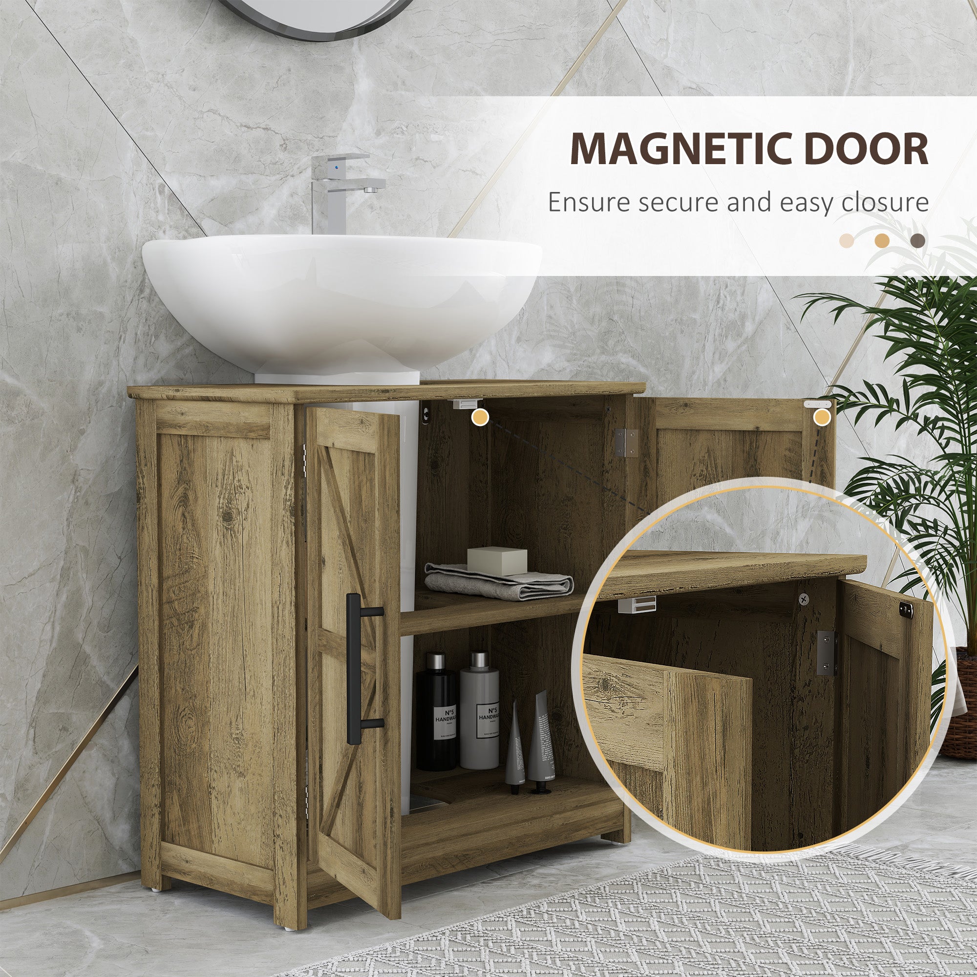 Farmhouse Pedestal Sink Storage Cabinet, Bathroom Sink Cabinet with 2 Barn Doors and Adjustable Shelf, Light Gray
