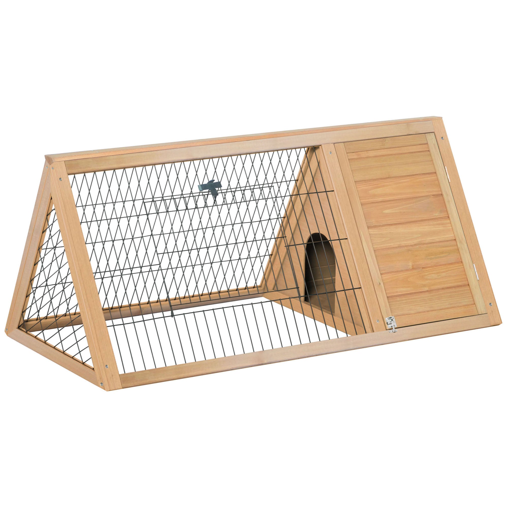 46" x 24" Wooden A-Frame Outdoor Rabbit Hutch, Small Animal Cage, Bunny Hutch with Outside Run & Ventilating Wire, for Rabbits, Chickens, Ducks, Yellow - Yellow