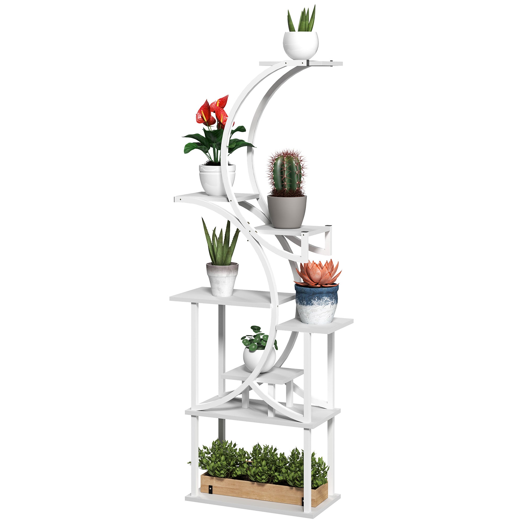 Plant Stand Indoor, 8 Tier 62" S-Shaped Plant Shelf, Corner Plant Rack for Multiple Plants, White - White