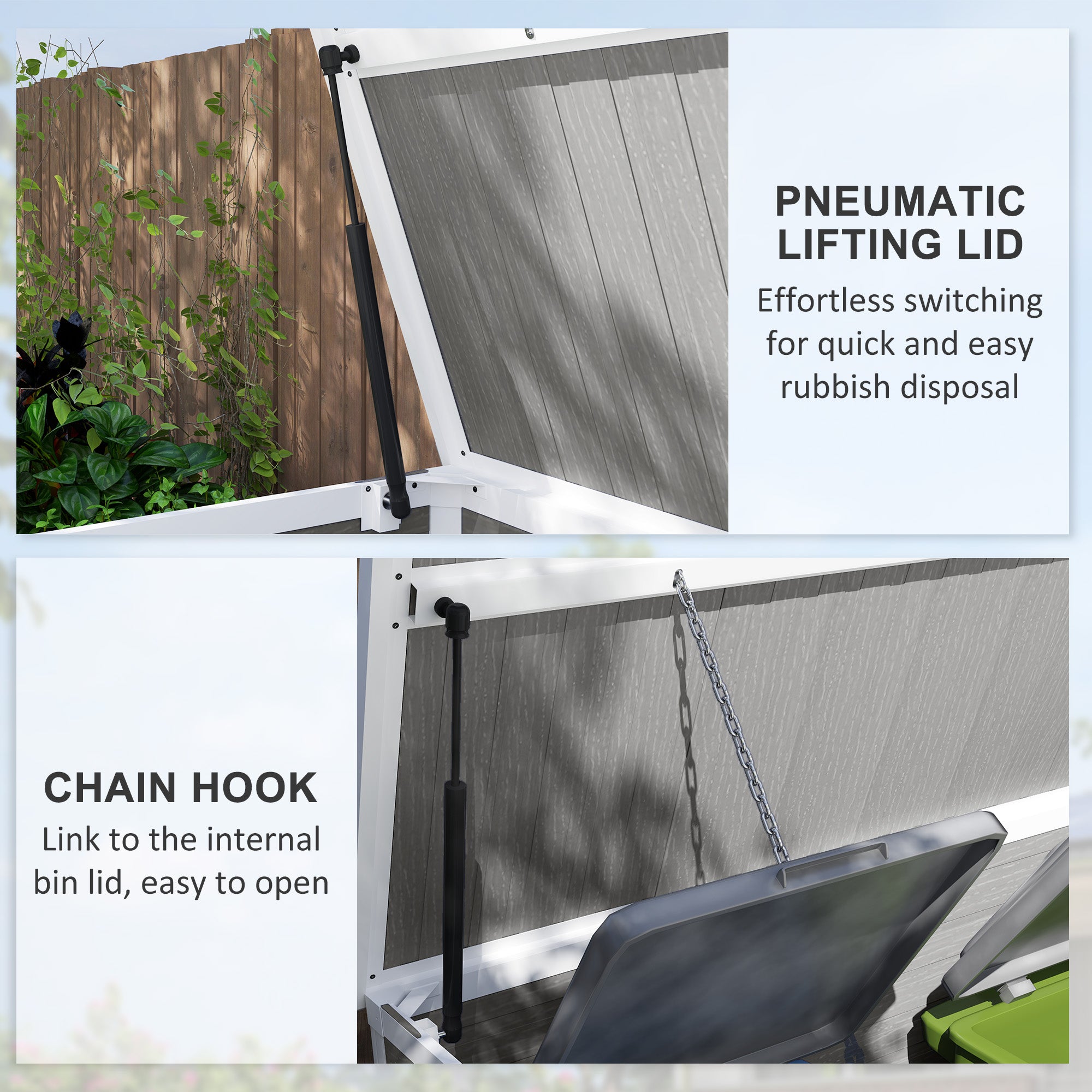 4.7 x 2.5FT Outdoor Horizontal Storage Shed, Lockable Trash Can Storage with Chain Lid, Gray - Gray - Image 6