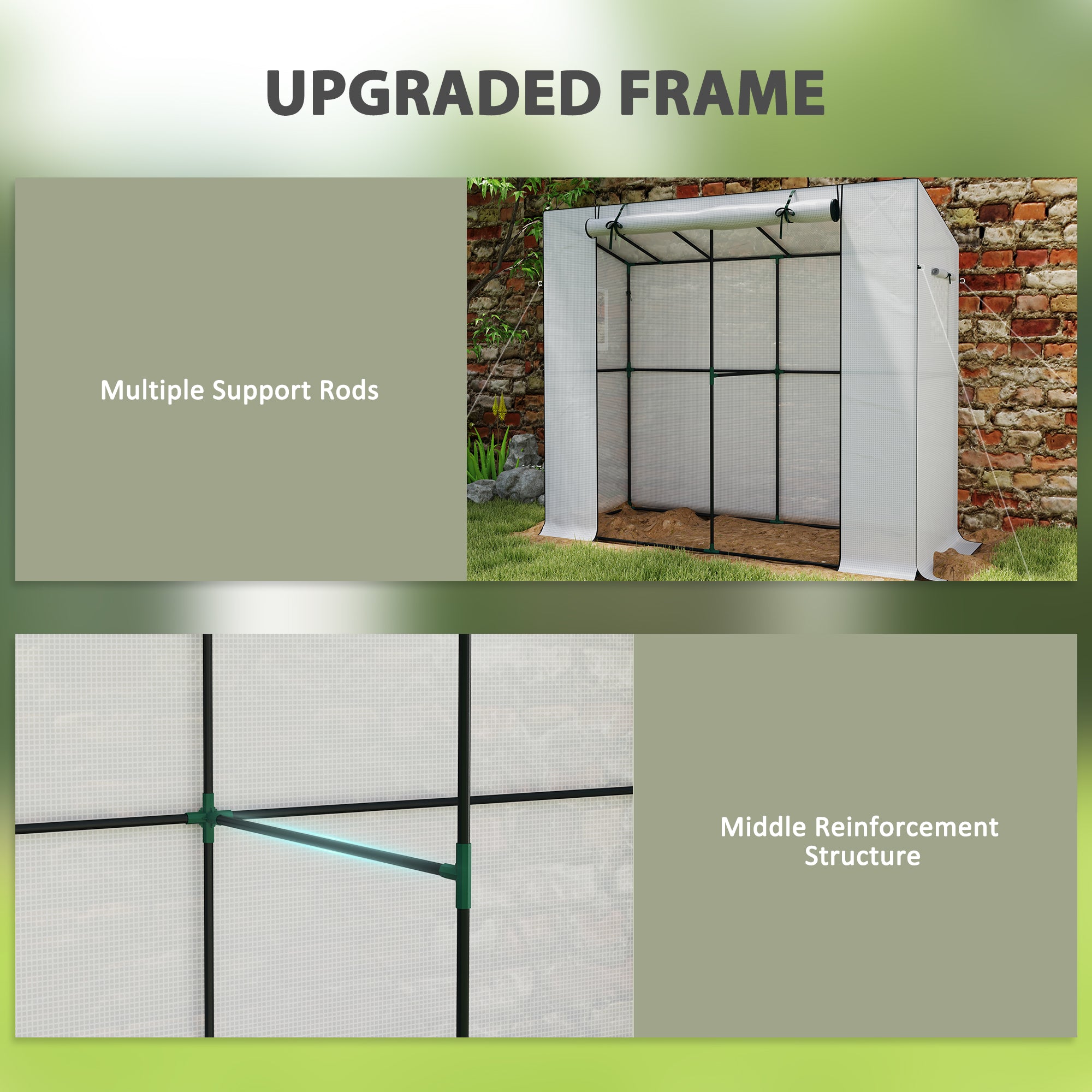 Walk-in Portable Greenhouse Small Greenhouse for Outdoors with UV-resistant PE Cover, 6.6' x 2.5' x 5.6' White - White - Image 4
