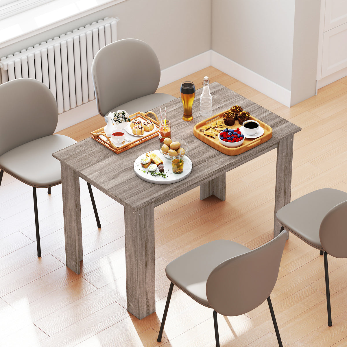47" Dining Table for 4-6 People, Modern Rectangular Kitchen Table for Dining Room, Living Room, Light Gray Wood Effect
