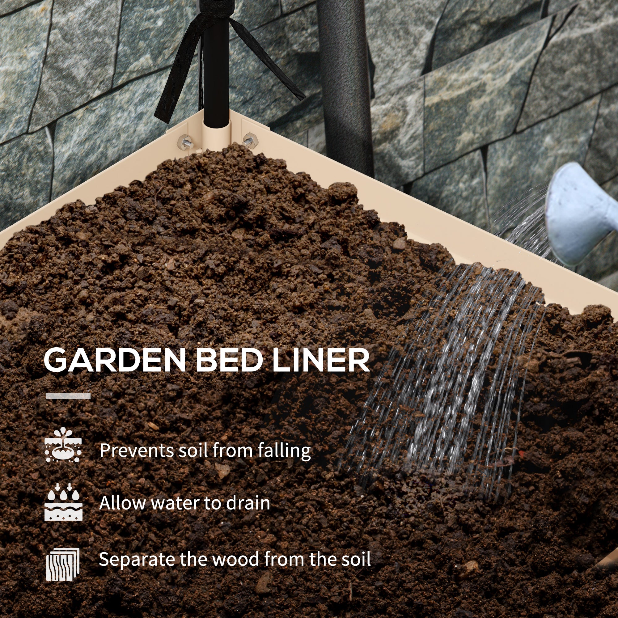 Raised Garden Bed with Legs and Cover, Metal Elevated Planter Box with Bottom Shelf and Liner for Vegetables, Cream - Cream White - Image 6