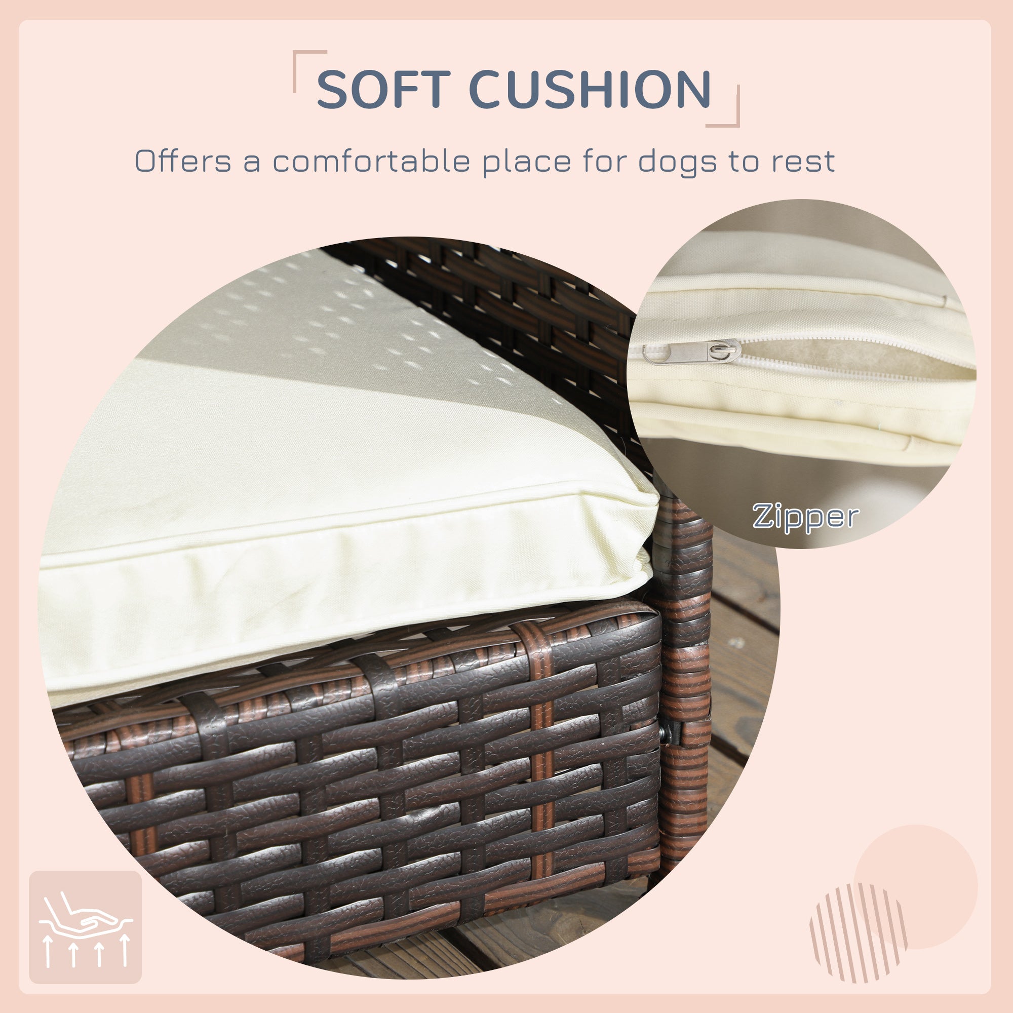 Outdoor Dog Bed with Canopy, Rattan Dog Bed with Soft Cushion Removable Cover for Medium and Large Dogs, Cream White - Cream White - Image 8