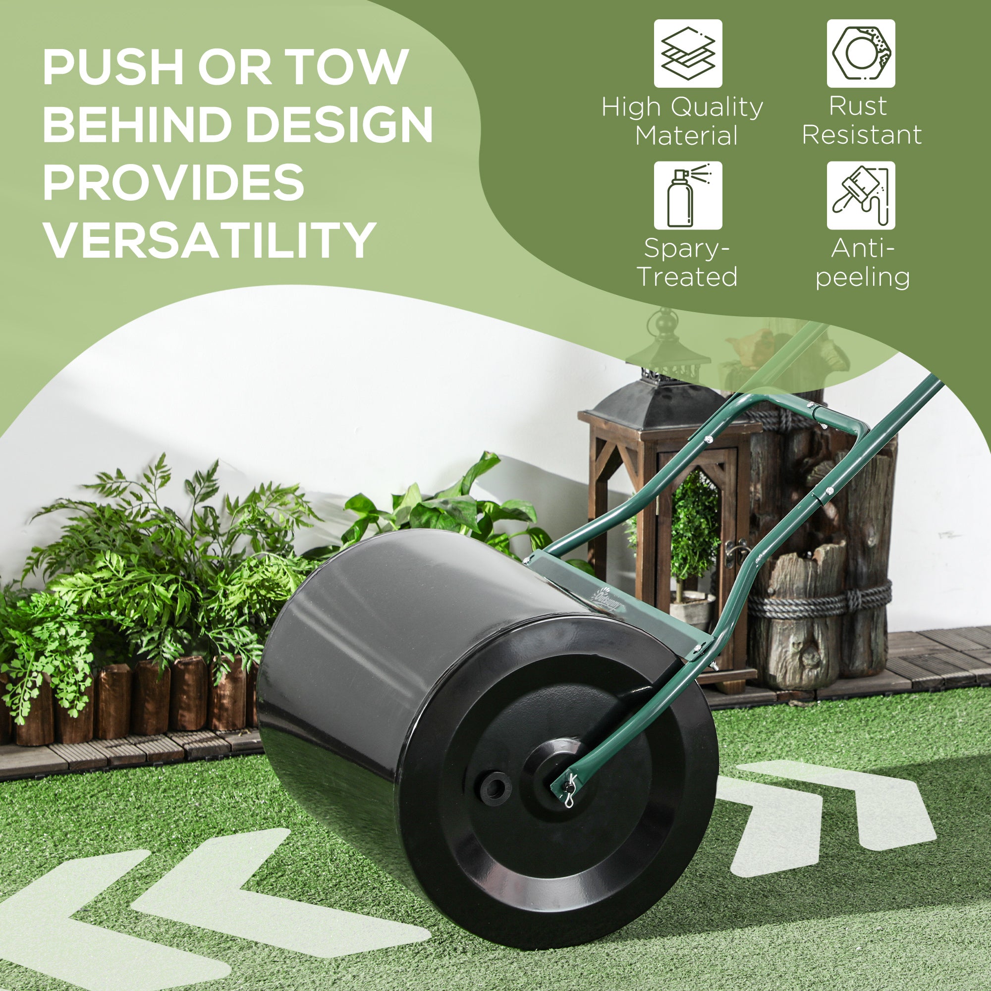 20-Inch Push/Tow Behind Lawn Roller Filled with 16 Gal Water or Sand, Perfect for Flattening Sod in the Garden - Green/Black - Image 5