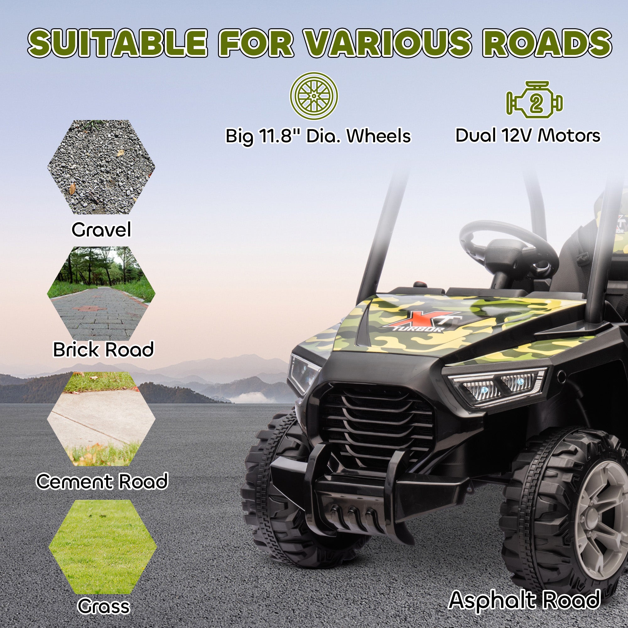 12V Kids Electric Car with Parent Remote Control, Spring Suspension, Soft Start, Music, LED Light, Safety Belt, Green