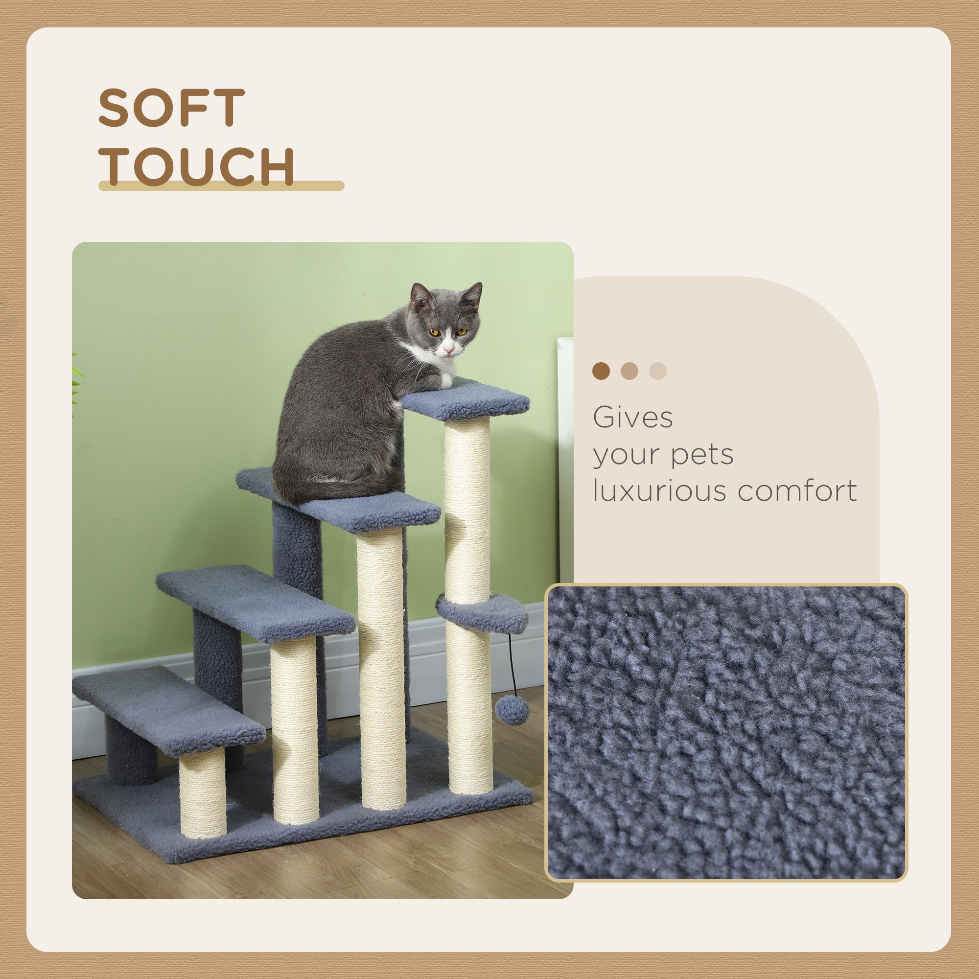 4 Levels Cat Steps with Scratching Posts for High Bed, Sofa, Gray - Gray - Image 6