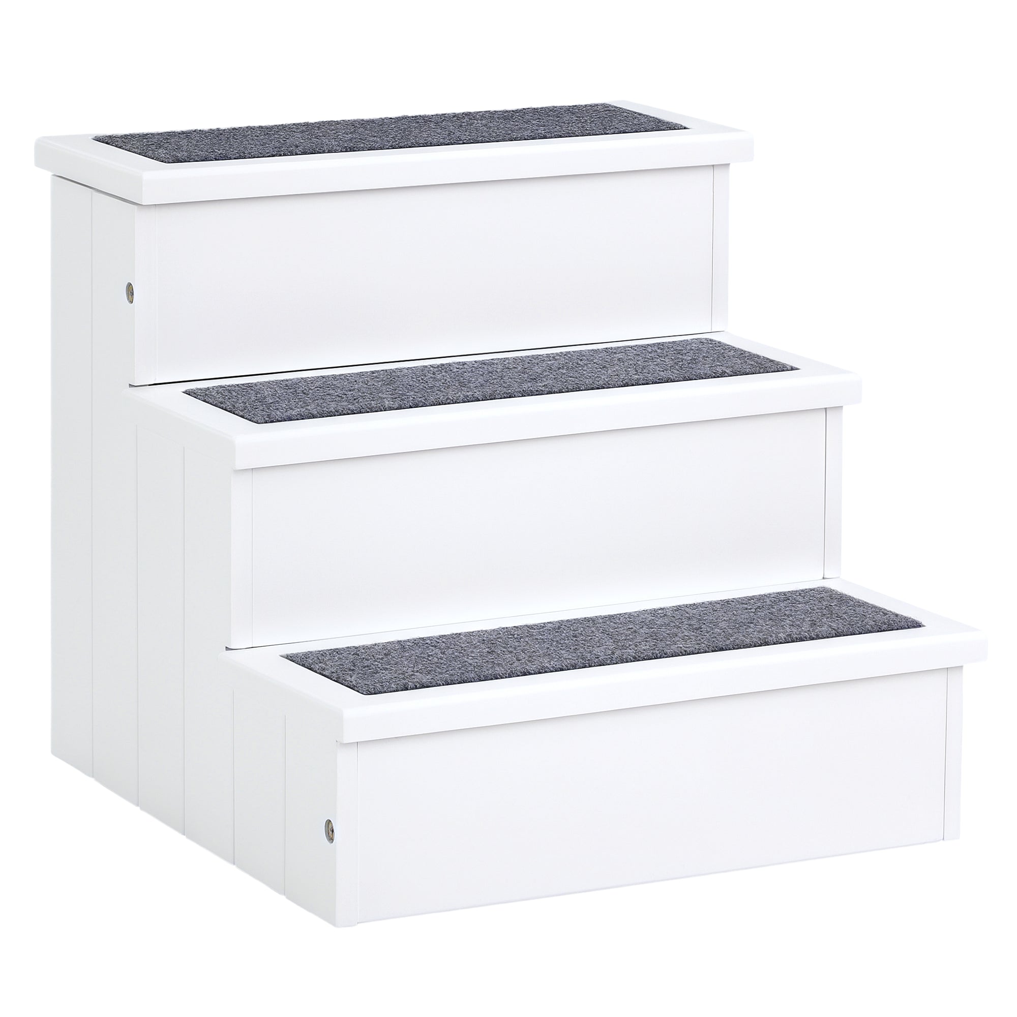 3 Step Wooden Carpeted Non Slip Pet Stairs Ramp for Cats and Small Dogs - White - White