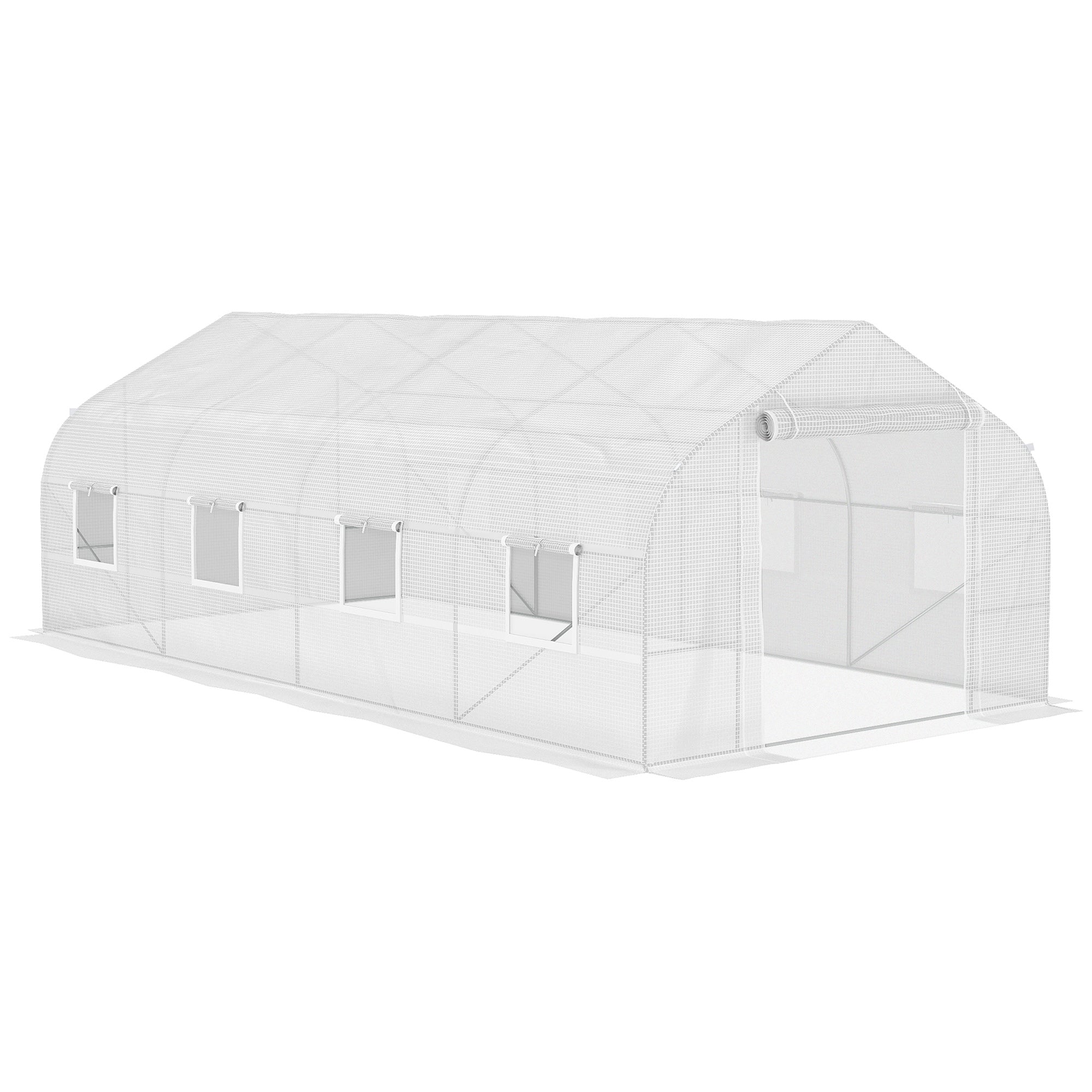 20' x 10' x 7' Walk-in Tunnel Greenhouse with Zippered Mesh Door & 8 Mesh Windows, Gardening Plant Hot House with Galvanized Steel Hoops, White - White