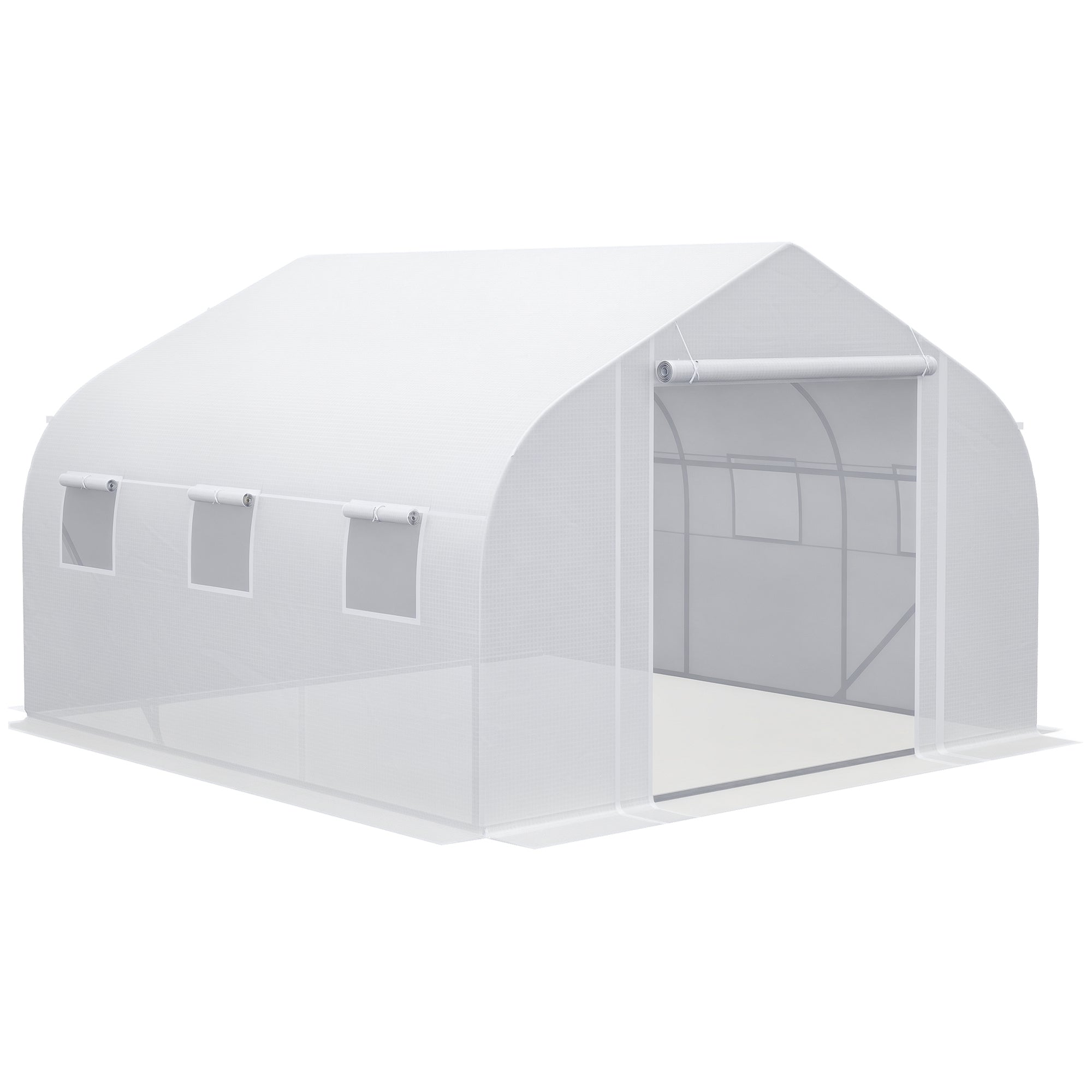11.5' x 10' x 6.5' Walk-in Greenhouse, Tunnel Green House with Zippered Mesh Door and 6 Mesh Windows, Gardening Plant Hot House with Galvanized Steel Frame, White - White