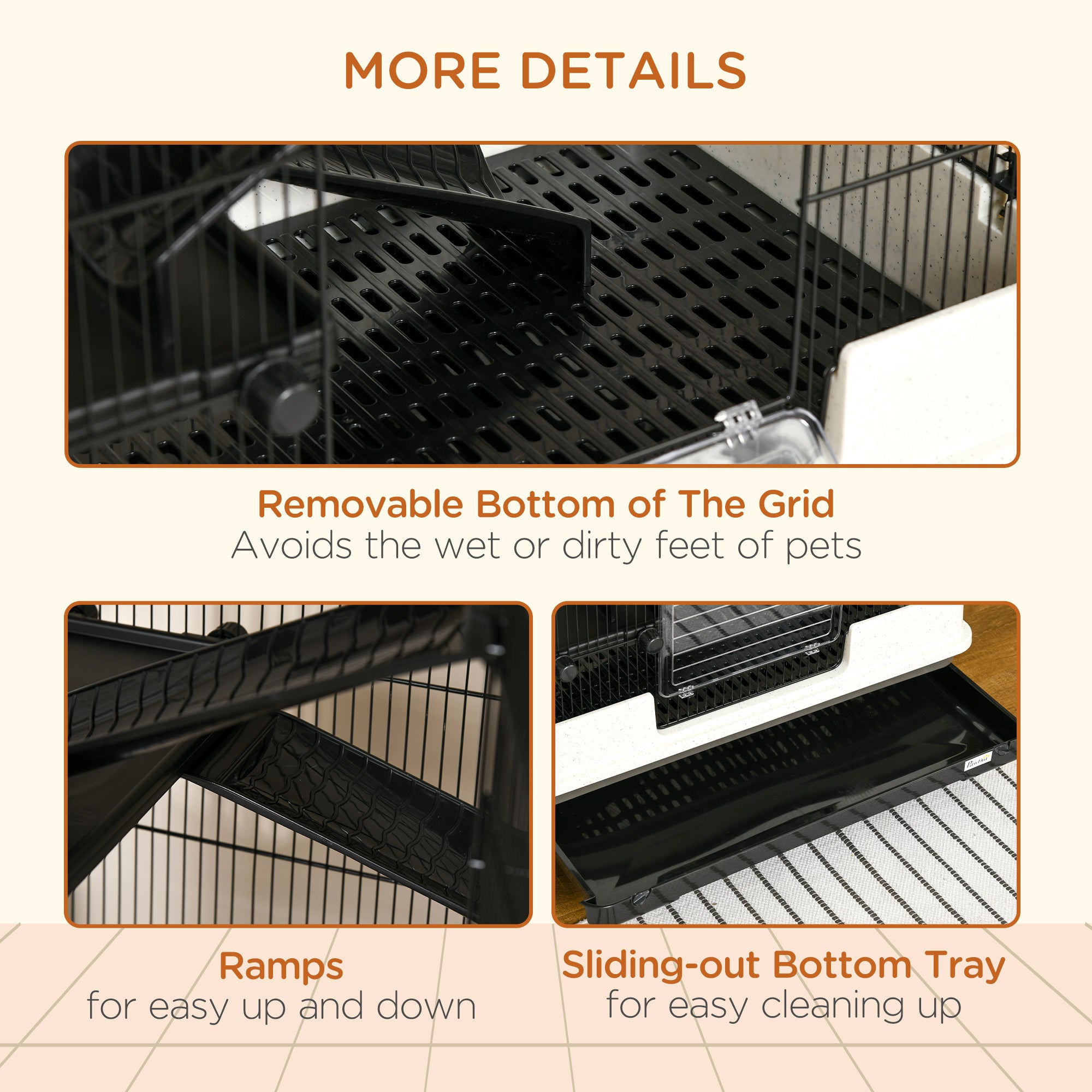 6-tier Platform Rolling Small Animal Rabbit Cage with a Large Living Space, Black - Black and White - Image 7