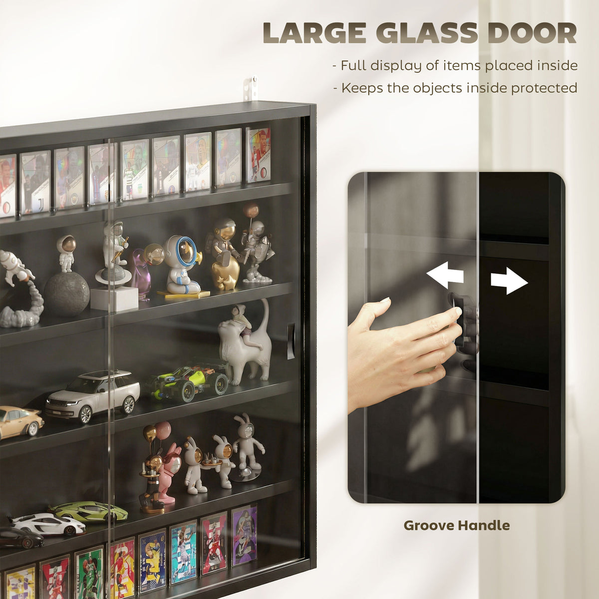 5-Tier Display Cabinet, Wall-Mounted Display Case with 2 Glass Doors and Adjustable Shelves, Jet Black